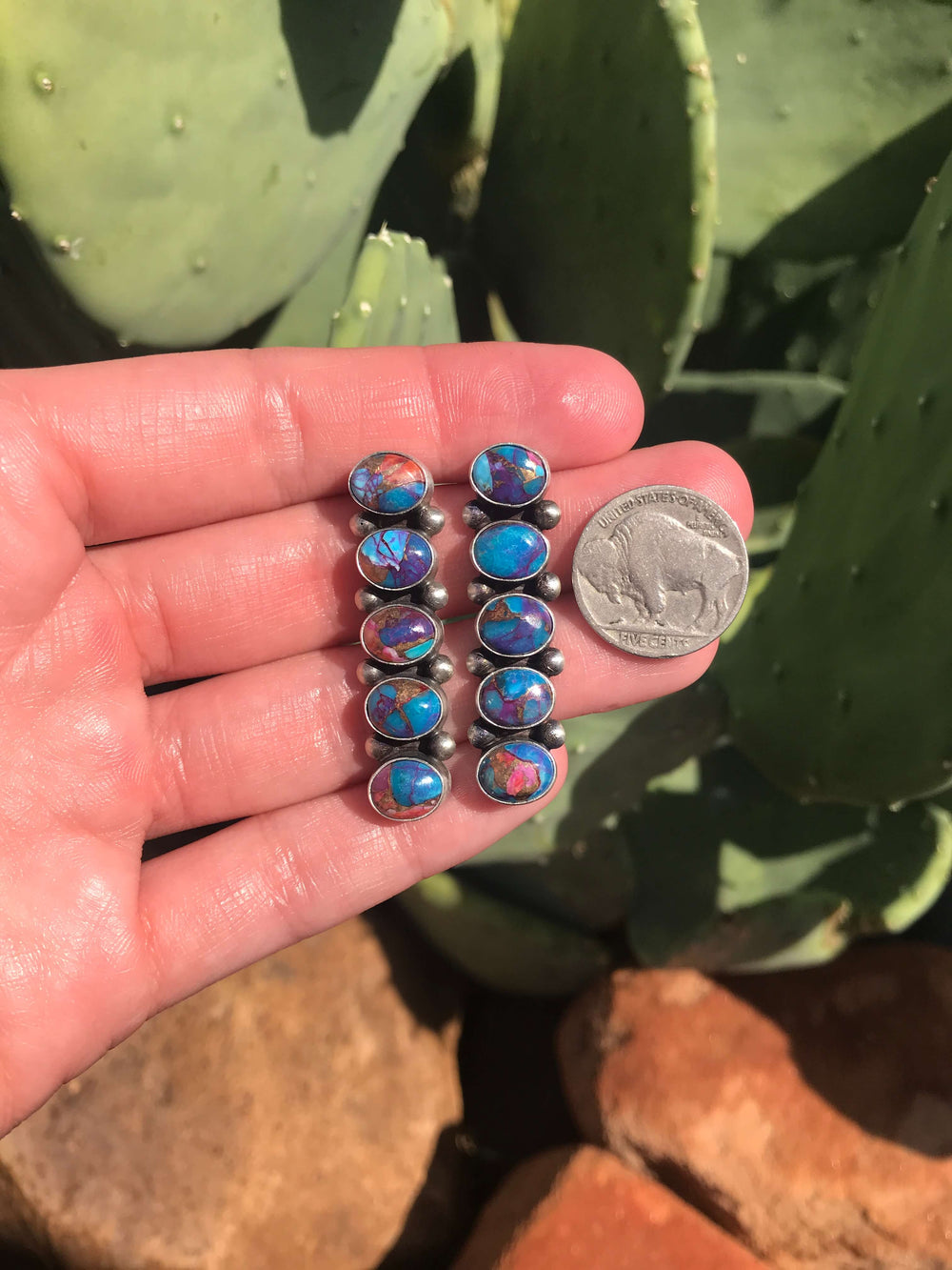The Ranier Earrings, 4-Earrings-Calli Co., Turquoise and Silver Jewelry, Native American Handmade, Zuni Tribe, Navajo Tribe, Brock Texas