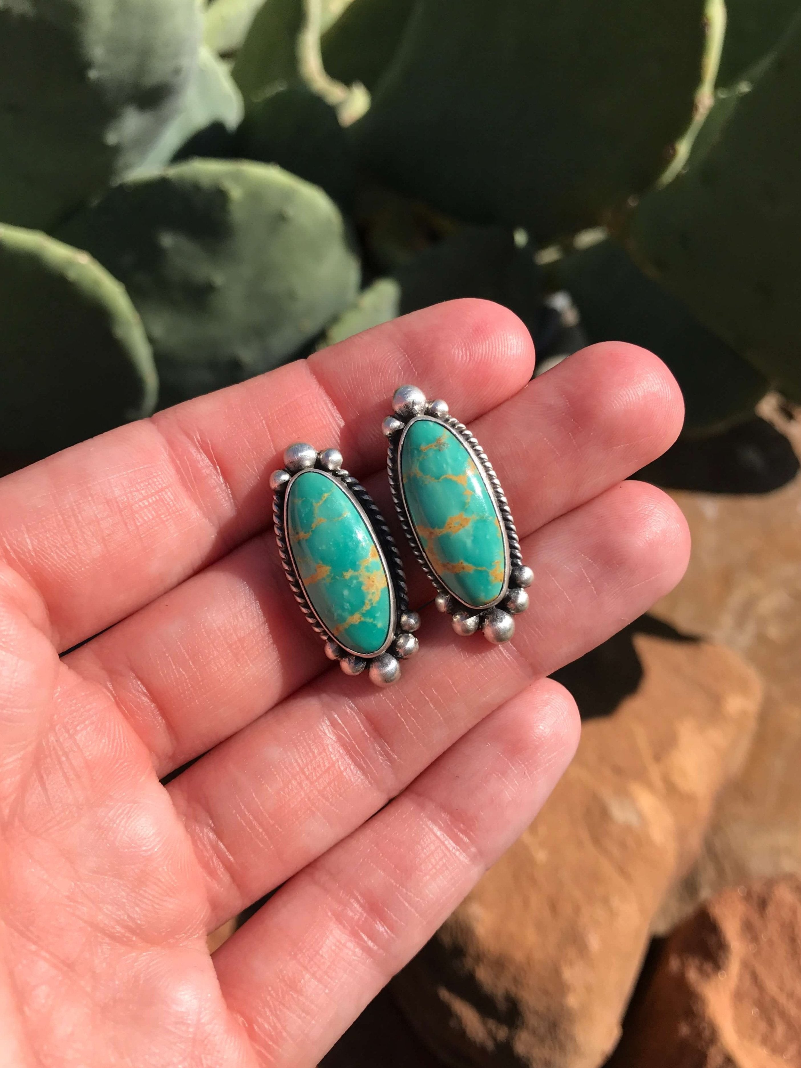 The Turquoise Studs, 5-Earrings-Calli Co., Turquoise and Silver Jewelry, Native American Handmade, Zuni Tribe, Navajo Tribe, Brock Texas