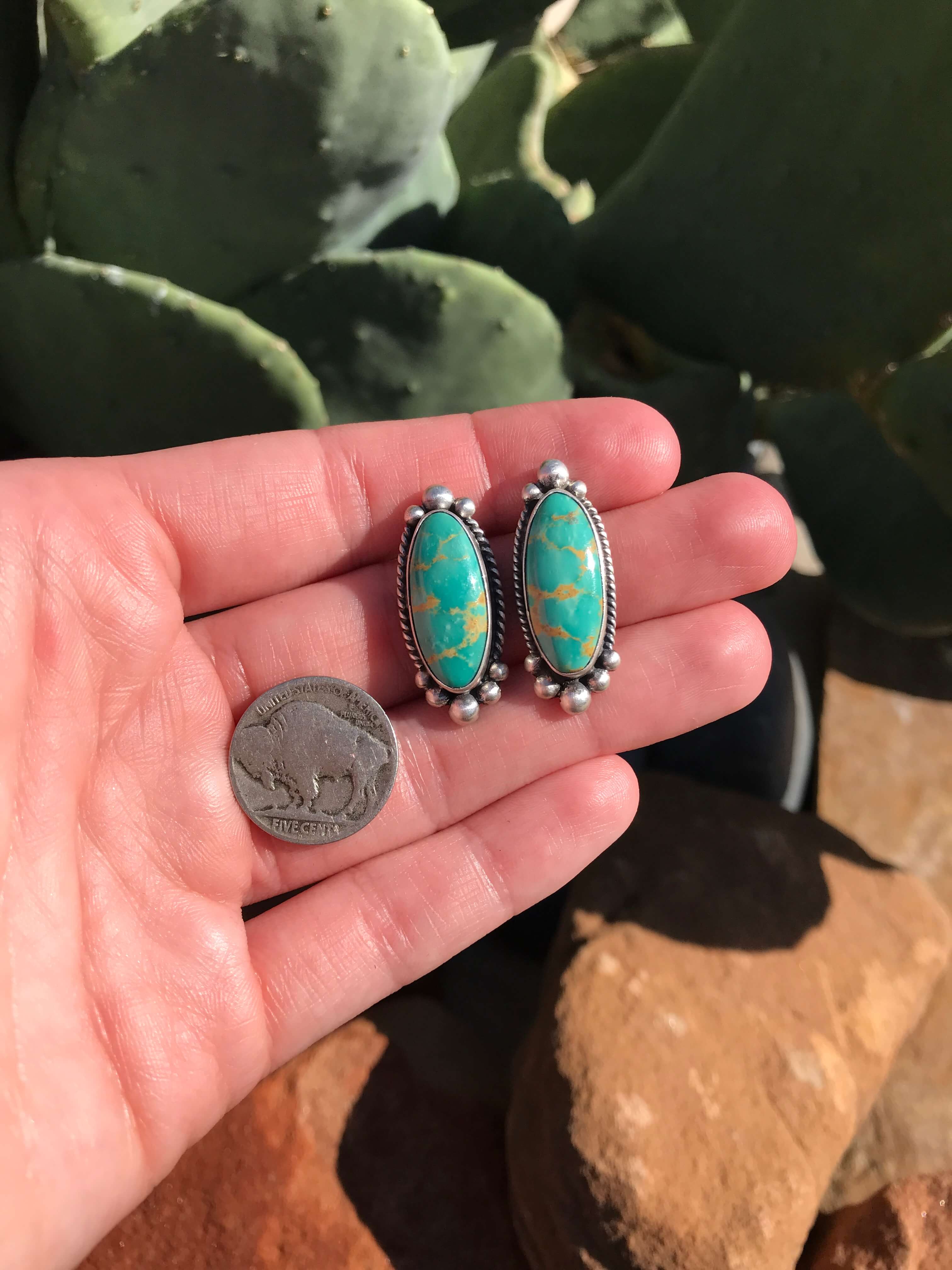 The Turquoise Studs, 5-Earrings-Calli Co., Turquoise and Silver Jewelry, Native American Handmade, Zuni Tribe, Navajo Tribe, Brock Texas