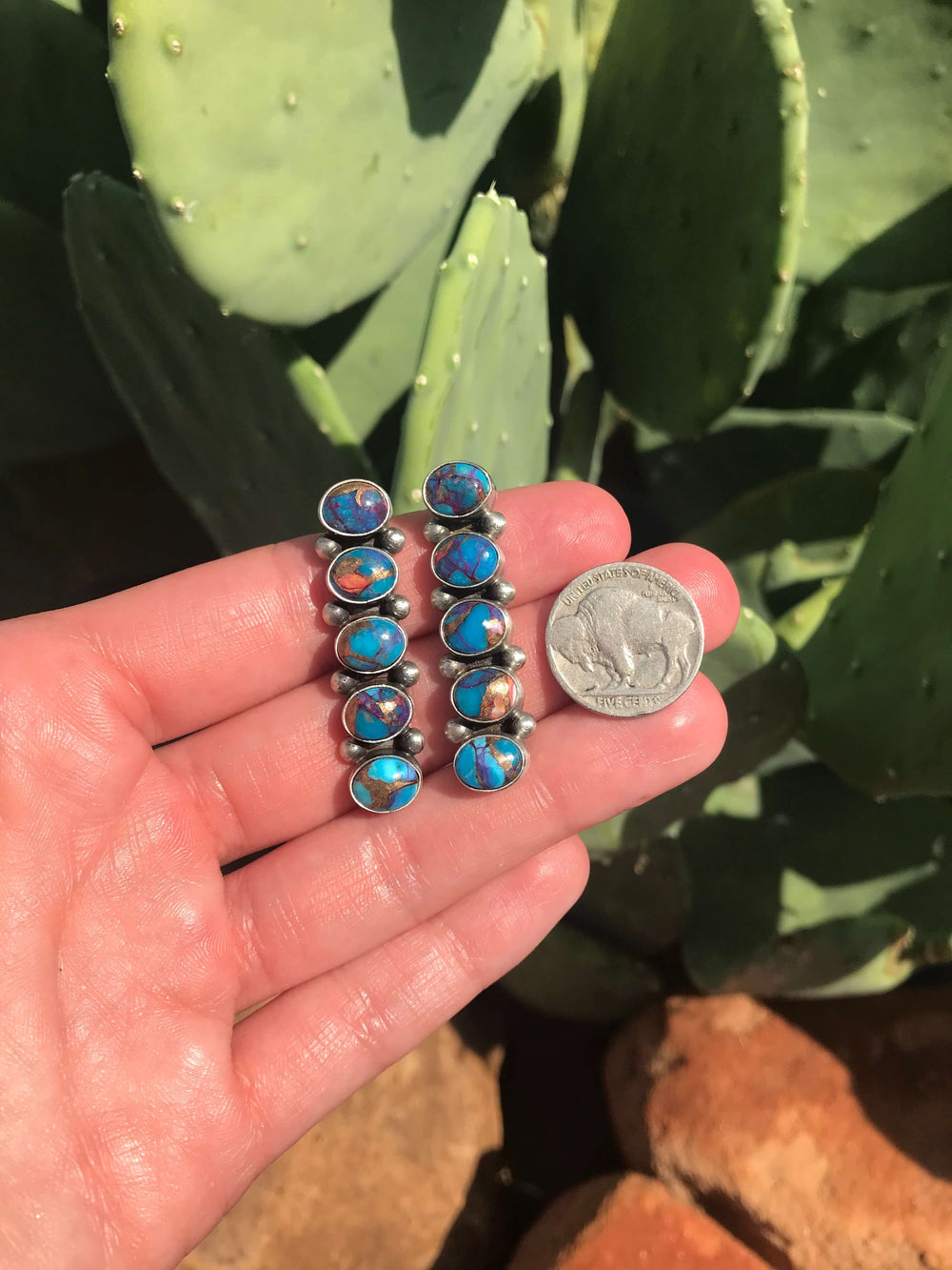 The Ranier Earrings, 6-Earrings-Calli Co., Turquoise and Silver Jewelry, Native American Handmade, Zuni Tribe, Navajo Tribe, Brock Texas