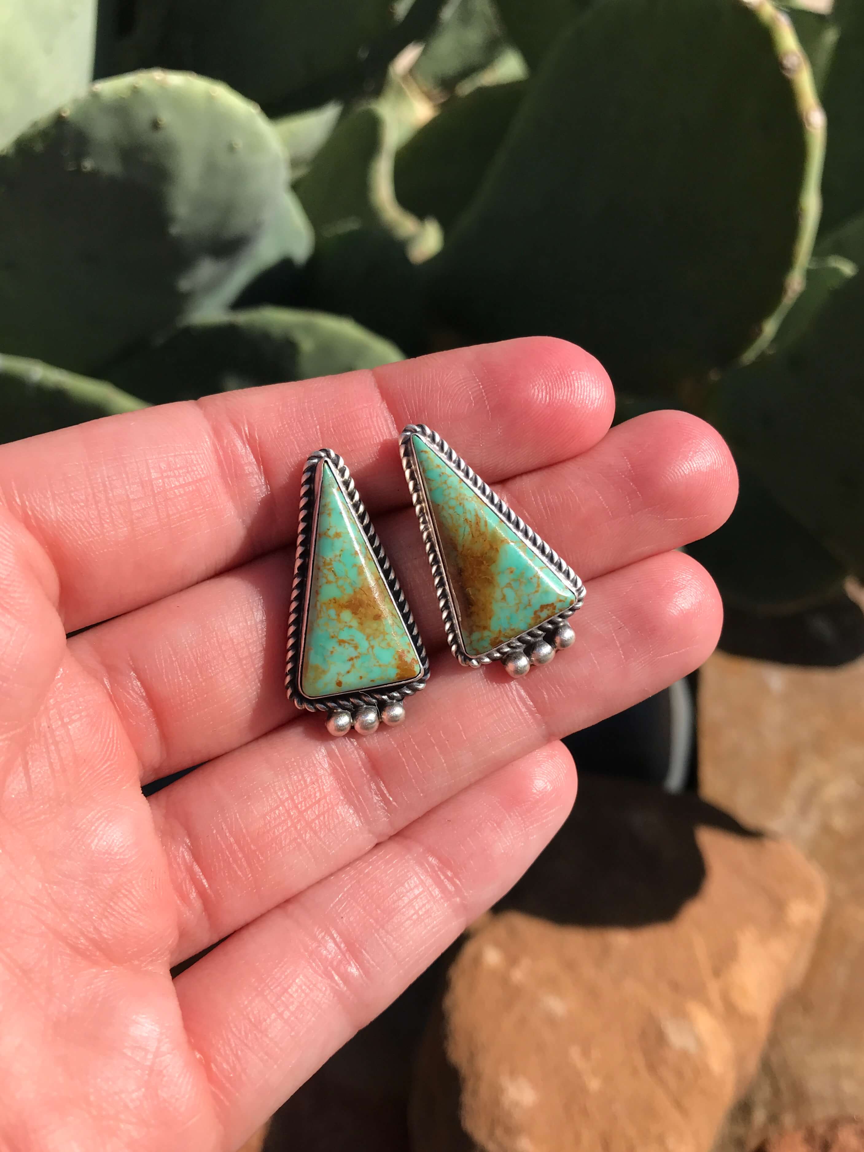 The Turquoise Studs, 8-Earrings-Calli Co., Turquoise and Silver Jewelry, Native American Handmade, Zuni Tribe, Navajo Tribe, Brock Texas