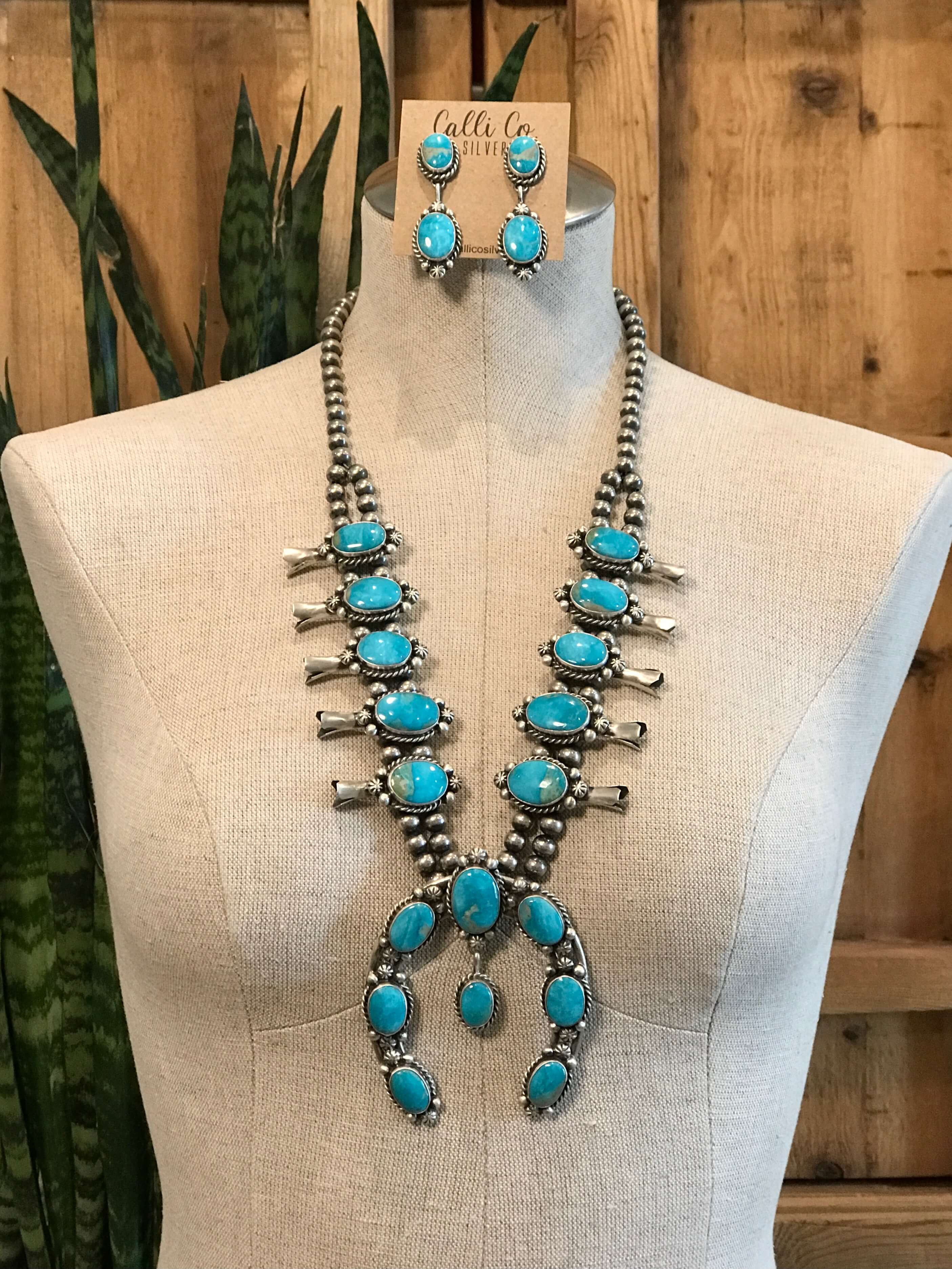 Turquoise Squash Blossom Necklace | Calli Co Silver Jewelry | Fort