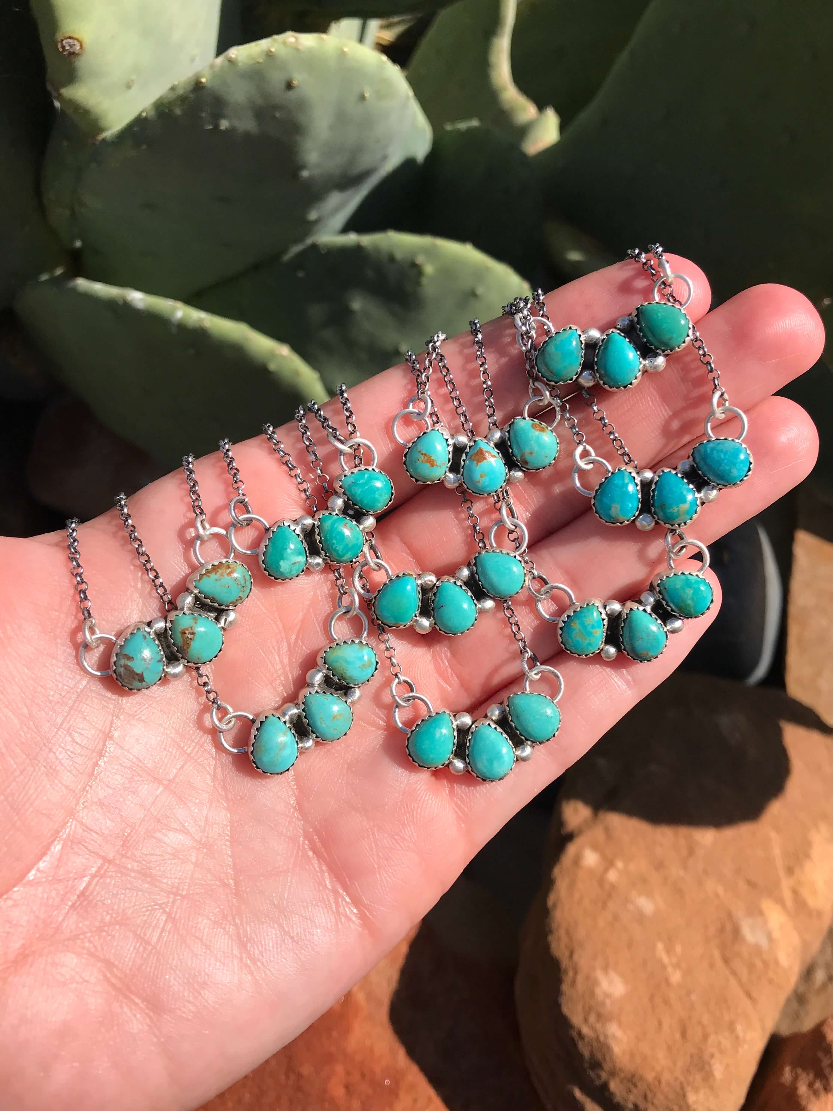 The Willow Creek Turquoise 3 Stone Necklaces-Necklaces-Calli Co., Turquoise and Silver Jewelry, Native American Handmade, Zuni Tribe, Navajo Tribe, Brock Texas