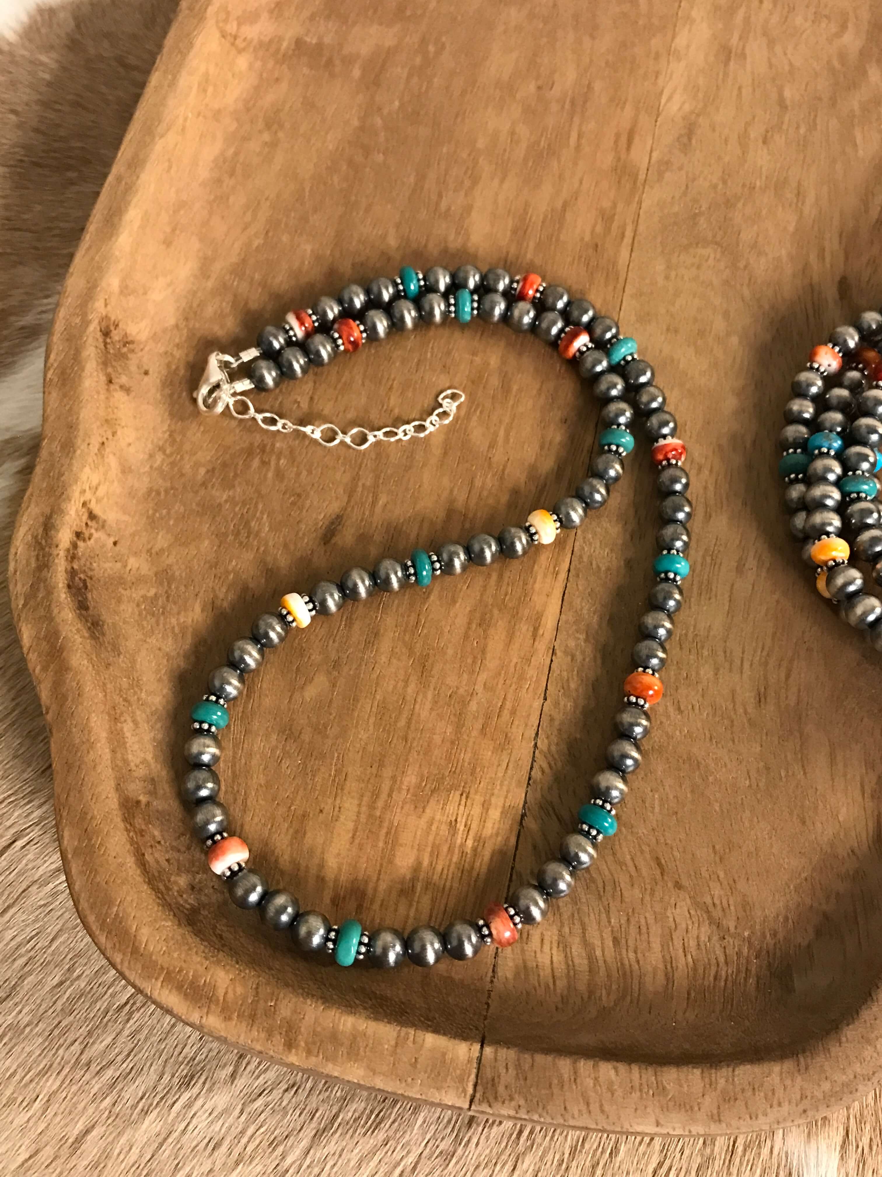 The Mescal Multi Stone Necklace, 20"-Necklaces-Calli Co., Turquoise and Silver Jewelry, Native American Handmade, Zuni Tribe, Navajo Tribe, Brock Texas