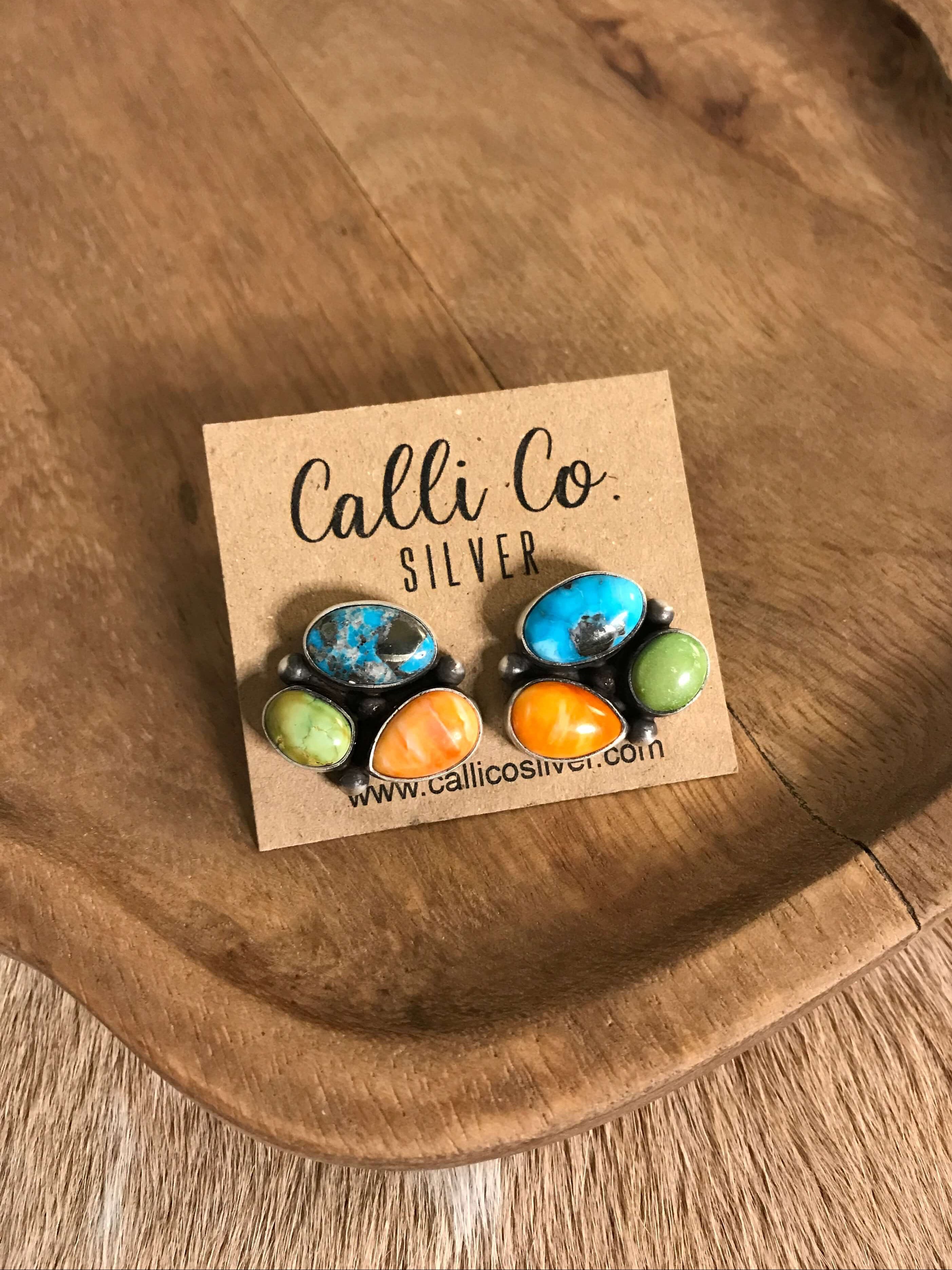 The Tempe Turquoise Cluster Earrings, 3-Earrings-Calli Co., Turquoise and Silver Jewelry, Native American Handmade, Zuni Tribe, Navajo Tribe, Brock Texas