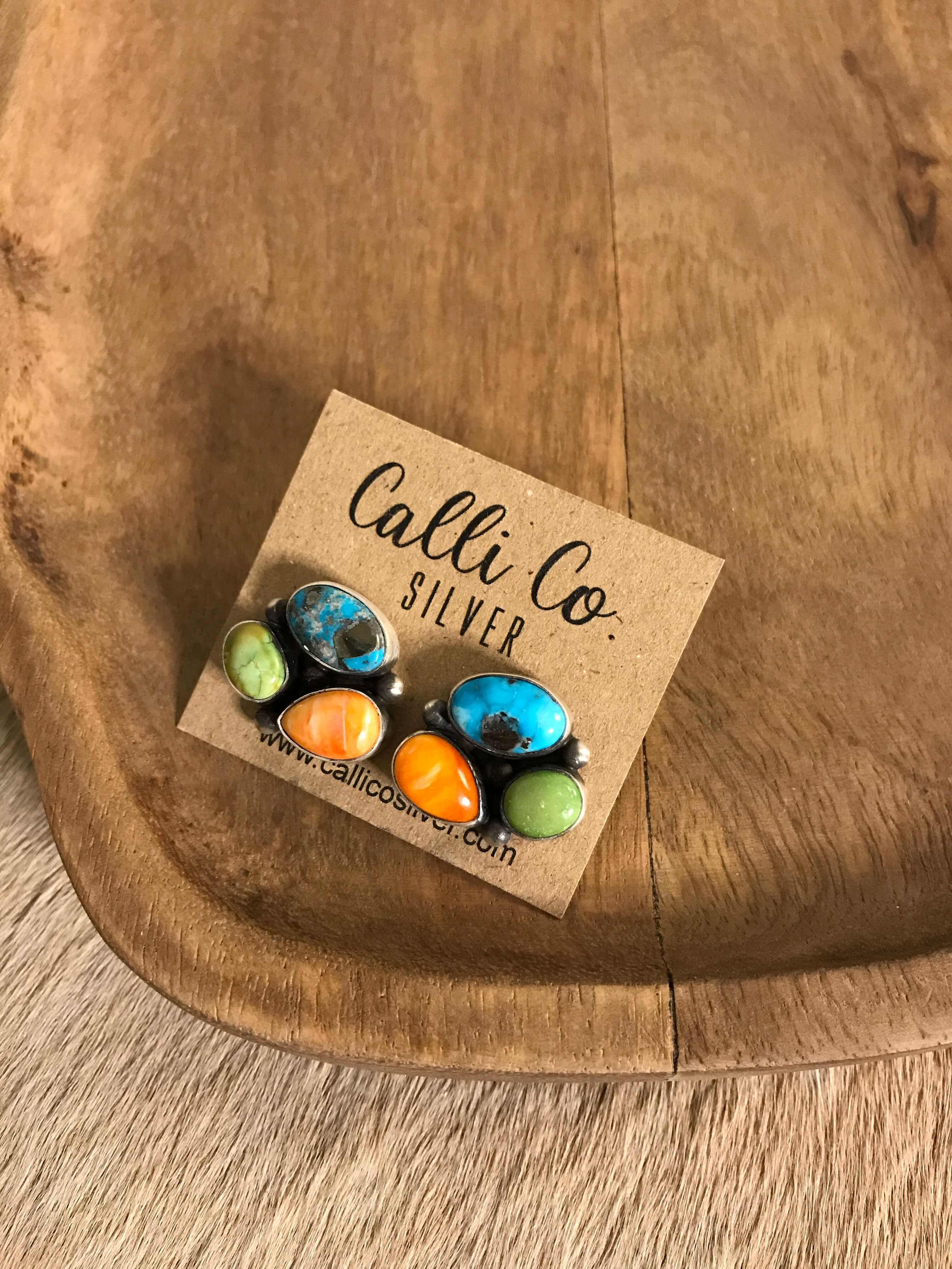 The Tempe Turquoise Cluster Earrings, 3-Earrings-Calli Co., Turquoise and Silver Jewelry, Native American Handmade, Zuni Tribe, Navajo Tribe, Brock Texas