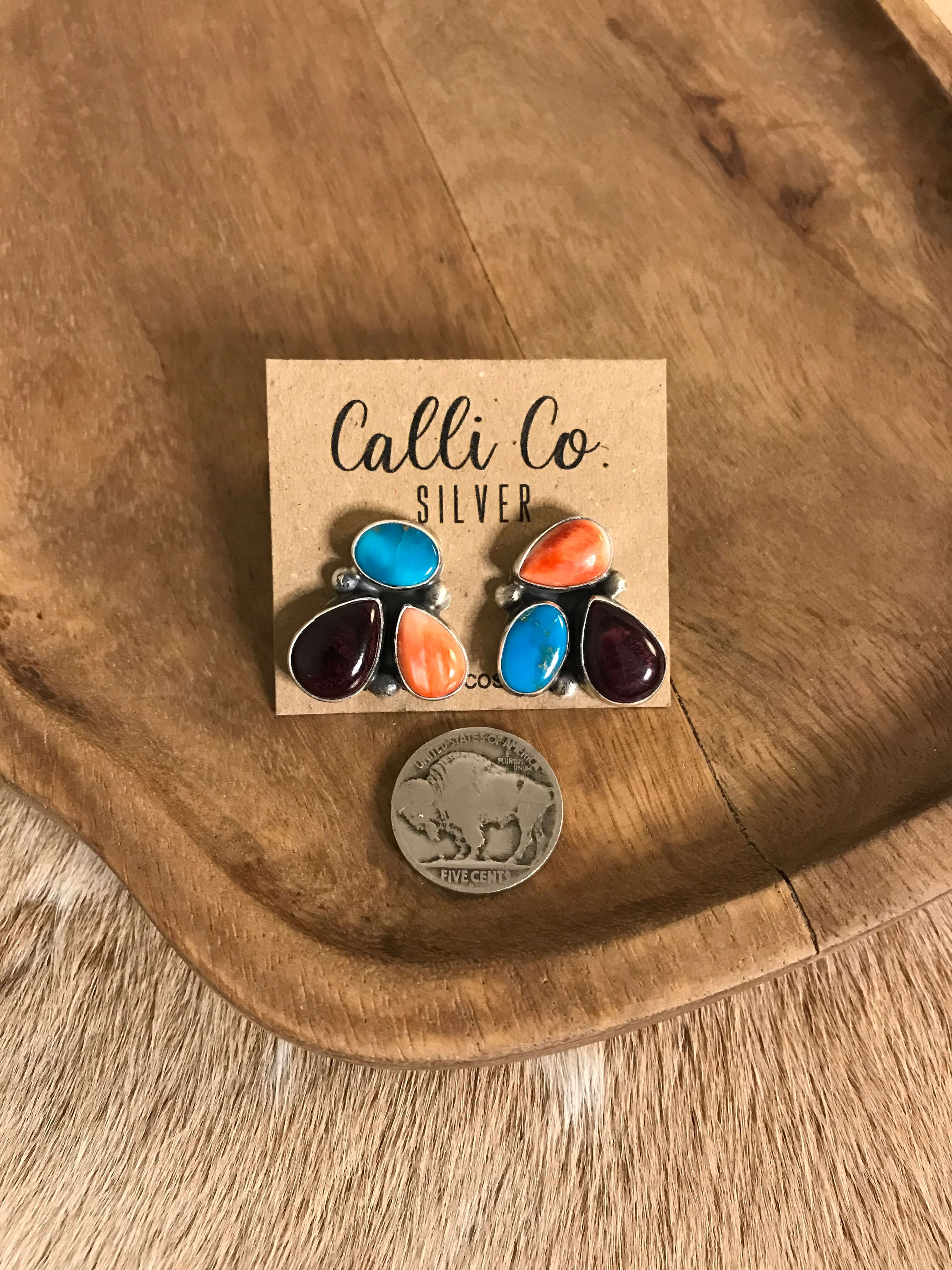 The Tempe Turquoise Cluster Earrings, 7-Earrings-Calli Co., Turquoise and Silver Jewelry, Native American Handmade, Zuni Tribe, Navajo Tribe, Brock Texas