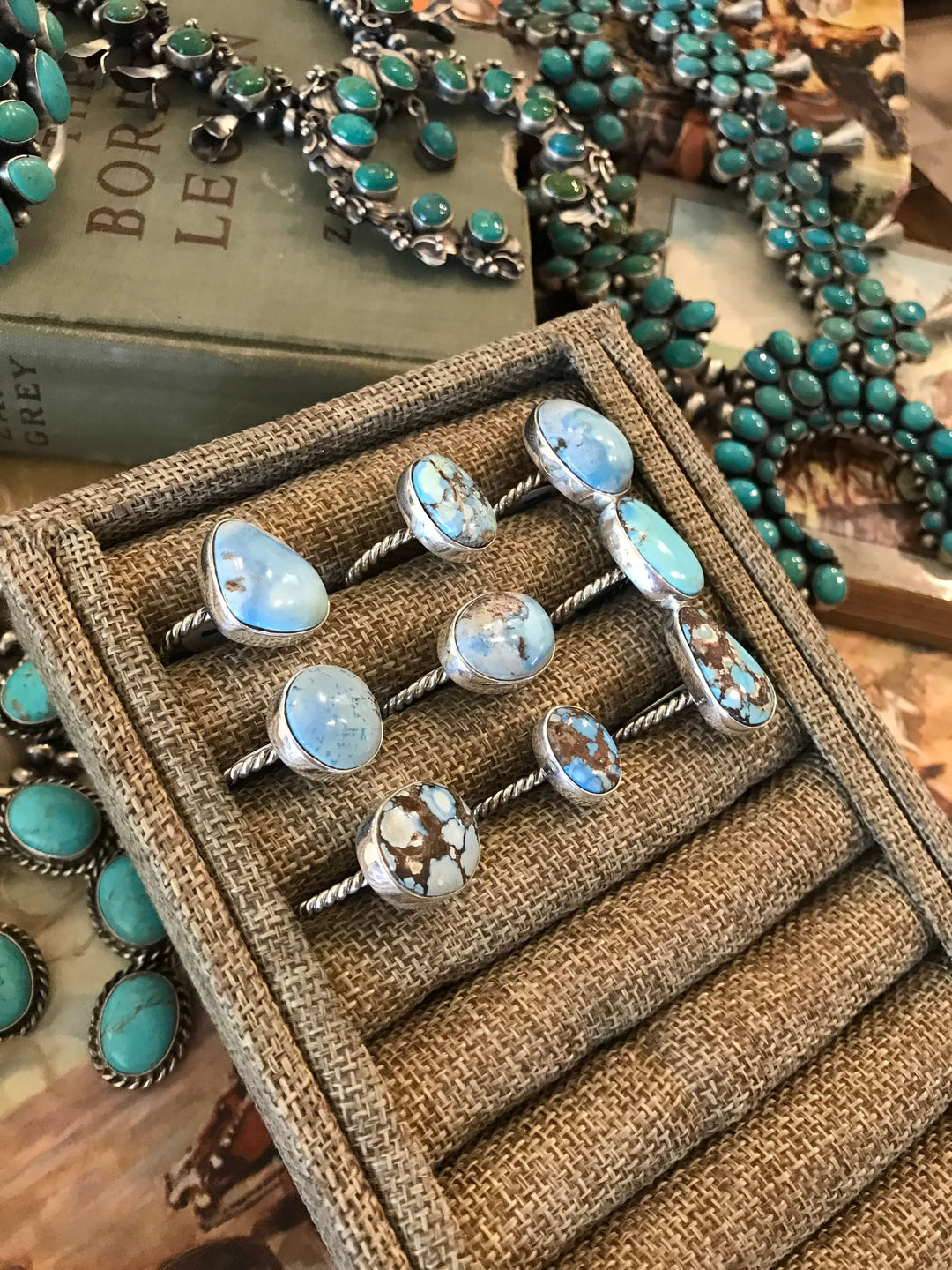 The Yuma Rings in Golden Hills-Rings-Calli Co., Turquoise and Silver Jewelry, Native American Handmade, Zuni Tribe, Navajo Tribe, Brock Texas