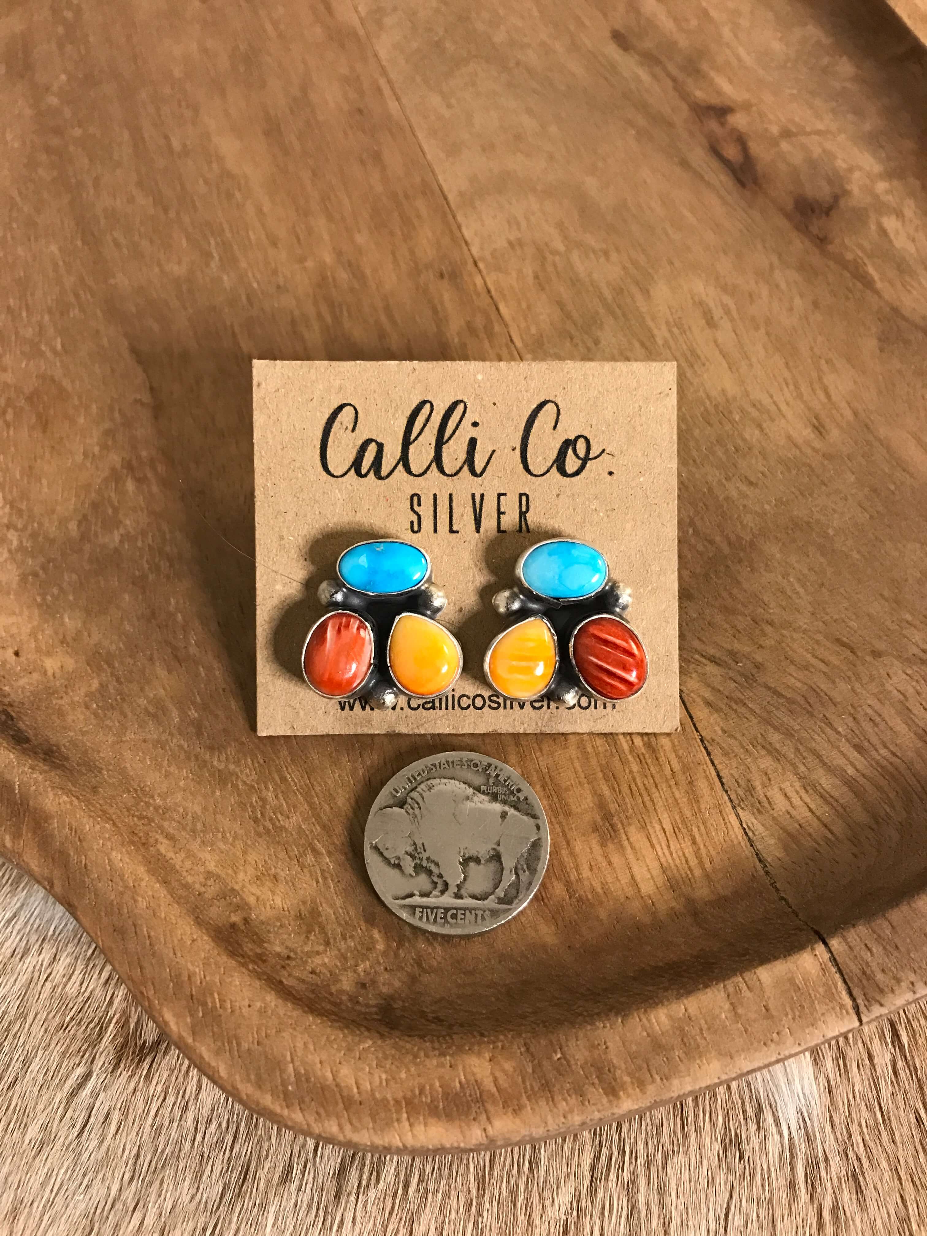 The Tempe Turquoise Cluster Earrings, 2-Earrings-Calli Co., Turquoise and Silver Jewelry, Native American Handmade, Zuni Tribe, Navajo Tribe, Brock Texas