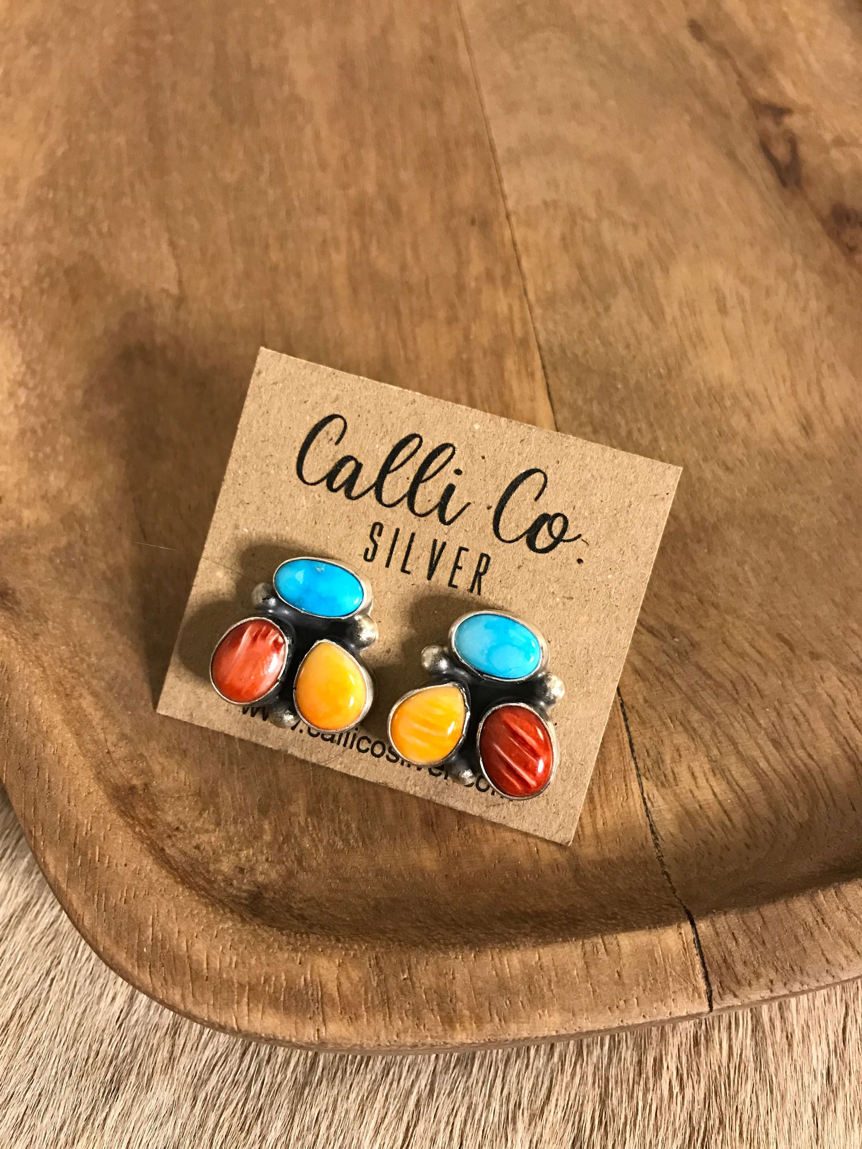 The Tempe Turquoise Cluster Earrings, 2-Earrings-Calli Co., Turquoise and Silver Jewelry, Native American Handmade, Zuni Tribe, Navajo Tribe, Brock Texas