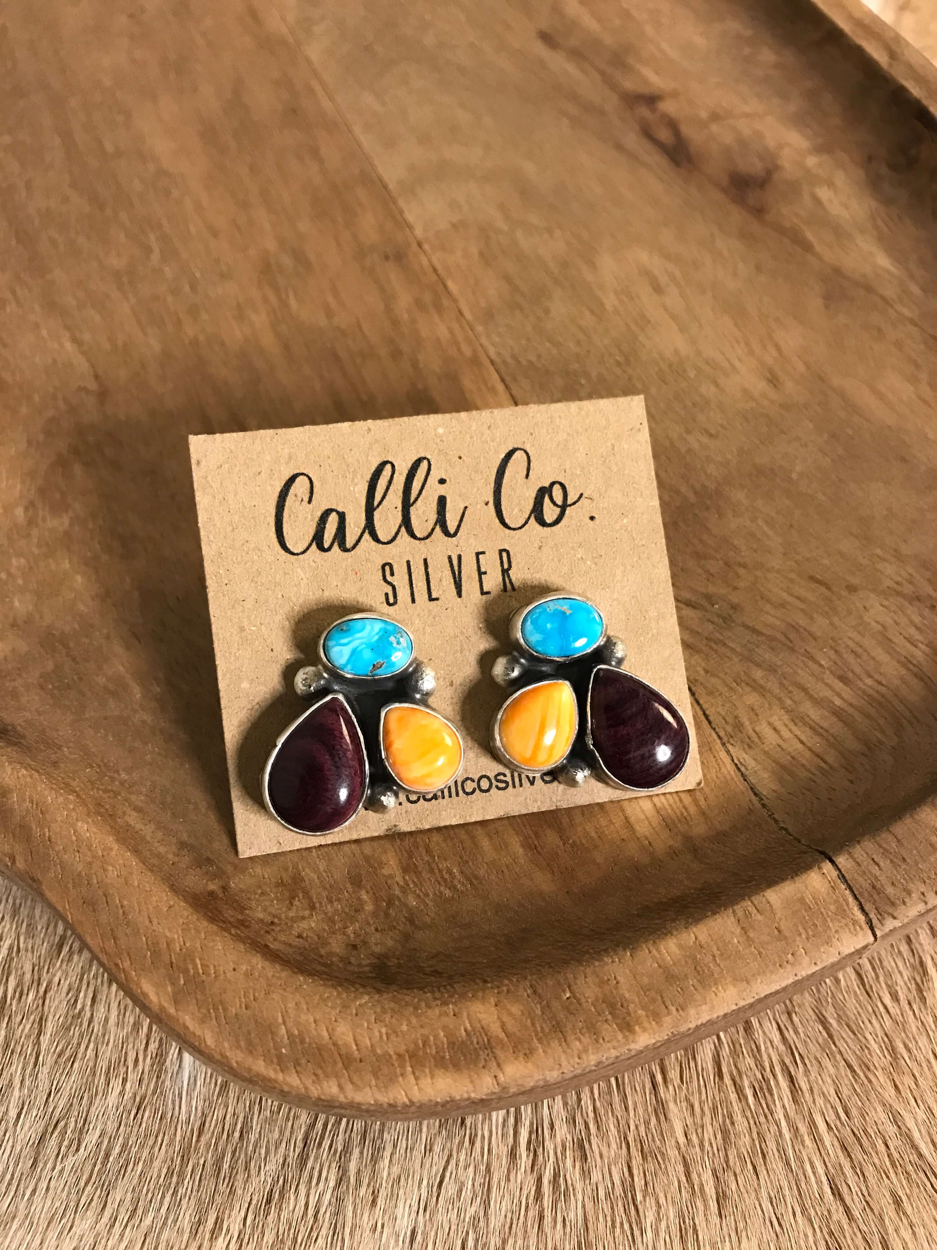 The Tempe Turquoise Cluster Earrings, 1-Earrings-Calli Co., Turquoise and Silver Jewelry, Native American Handmade, Zuni Tribe, Navajo Tribe, Brock Texas