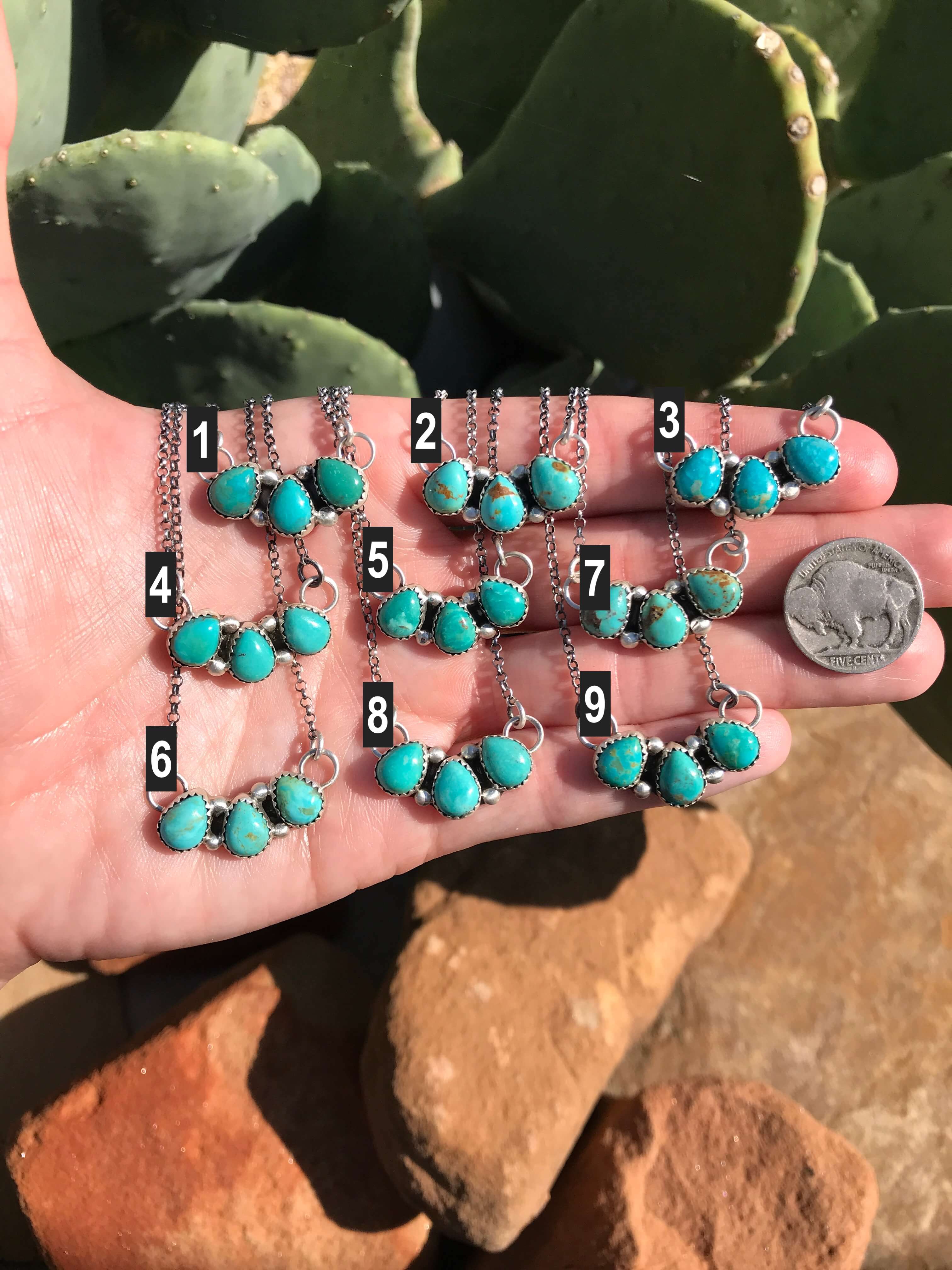 The Willow Creek Turquoise 3 Stone Necklaces-Necklaces-Calli Co., Turquoise and Silver Jewelry, Native American Handmade, Zuni Tribe, Navajo Tribe, Brock Texas