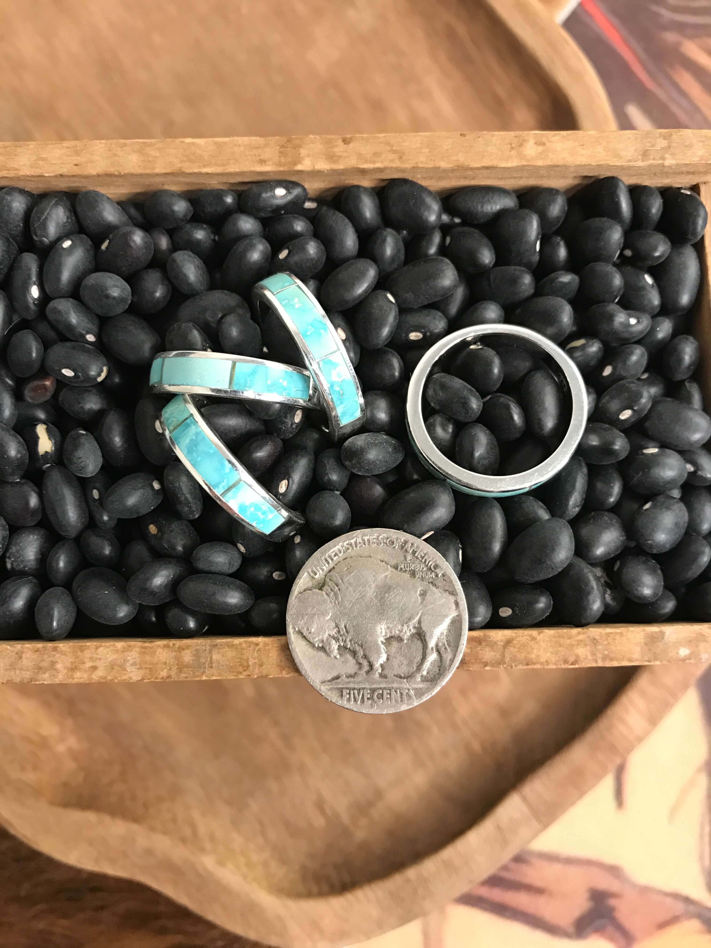 The Inlay Collection Grande Turquoise Bands-Rings-Calli Co., Turquoise and Silver Jewelry, Native American Handmade, Zuni Tribe, Navajo Tribe, Brock Texas