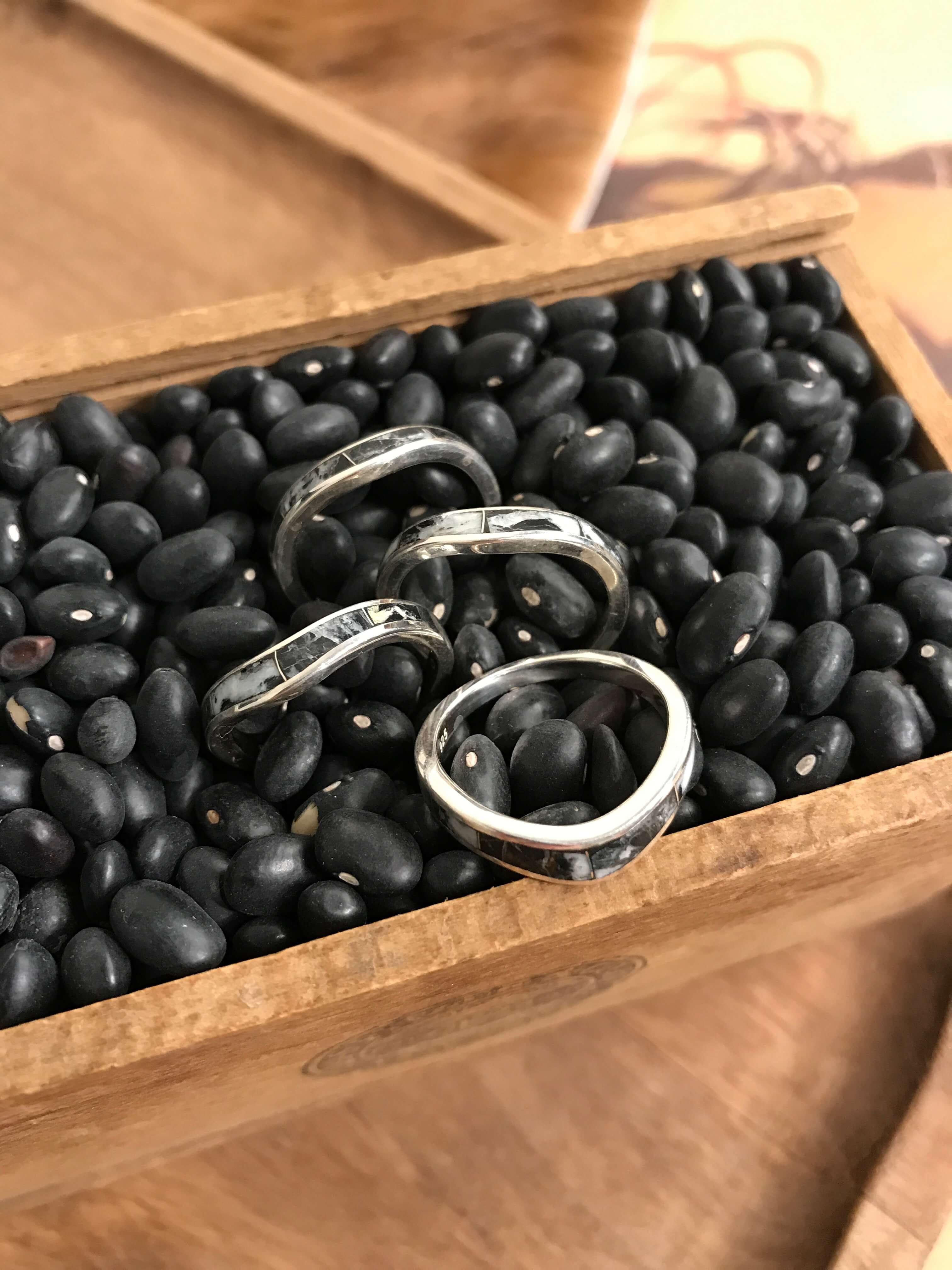 The Inlay Collection Ripple White Buffalo Band-Rings-Calli Co., Turquoise and Silver Jewelry, Native American Handmade, Zuni Tribe, Navajo Tribe, Brock Texas