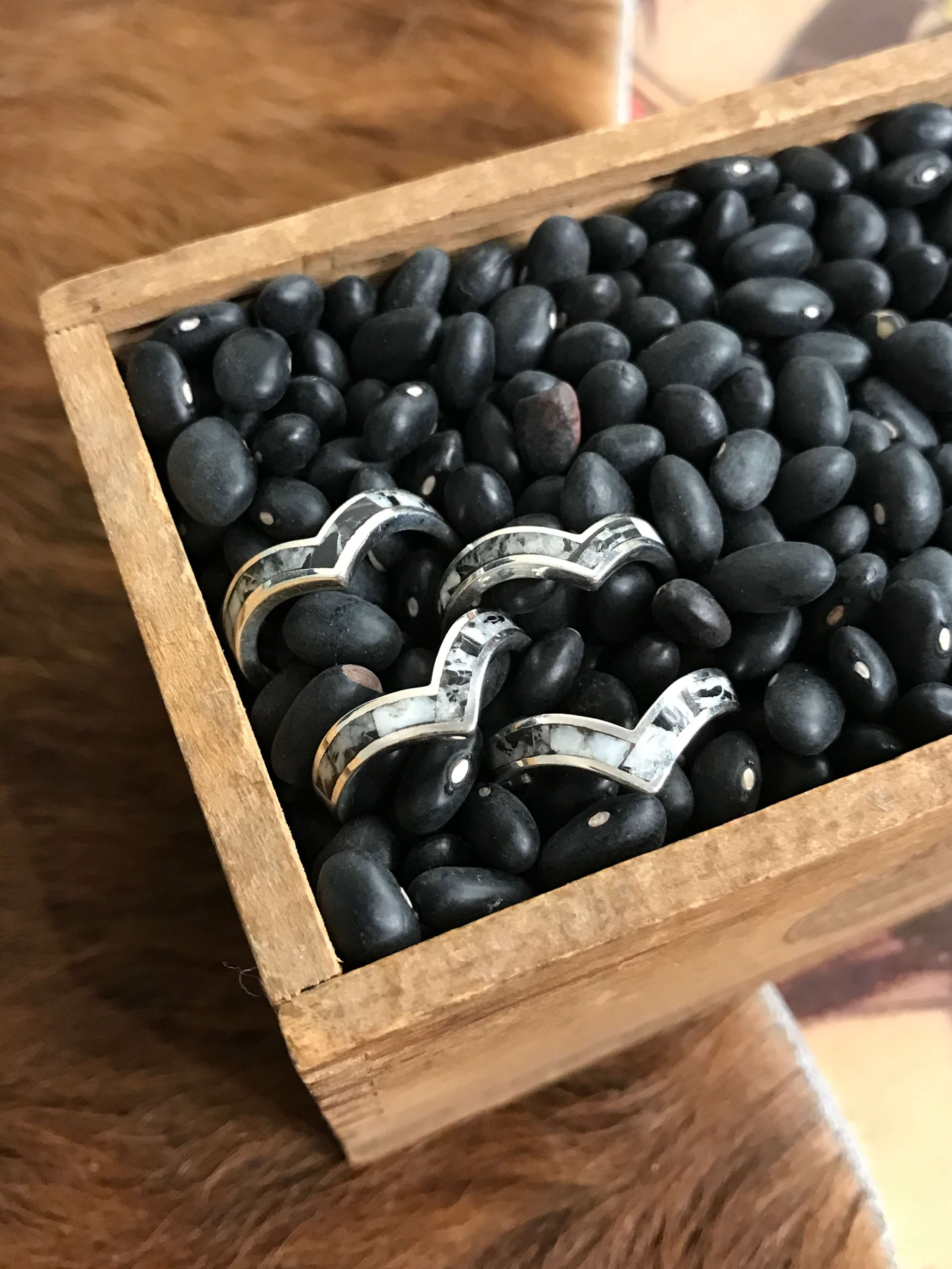 The Inlay Collection Chevron White Buffalo Band-Rings-Calli Co., Turquoise and Silver Jewelry, Native American Handmade, Zuni Tribe, Navajo Tribe, Brock Texas