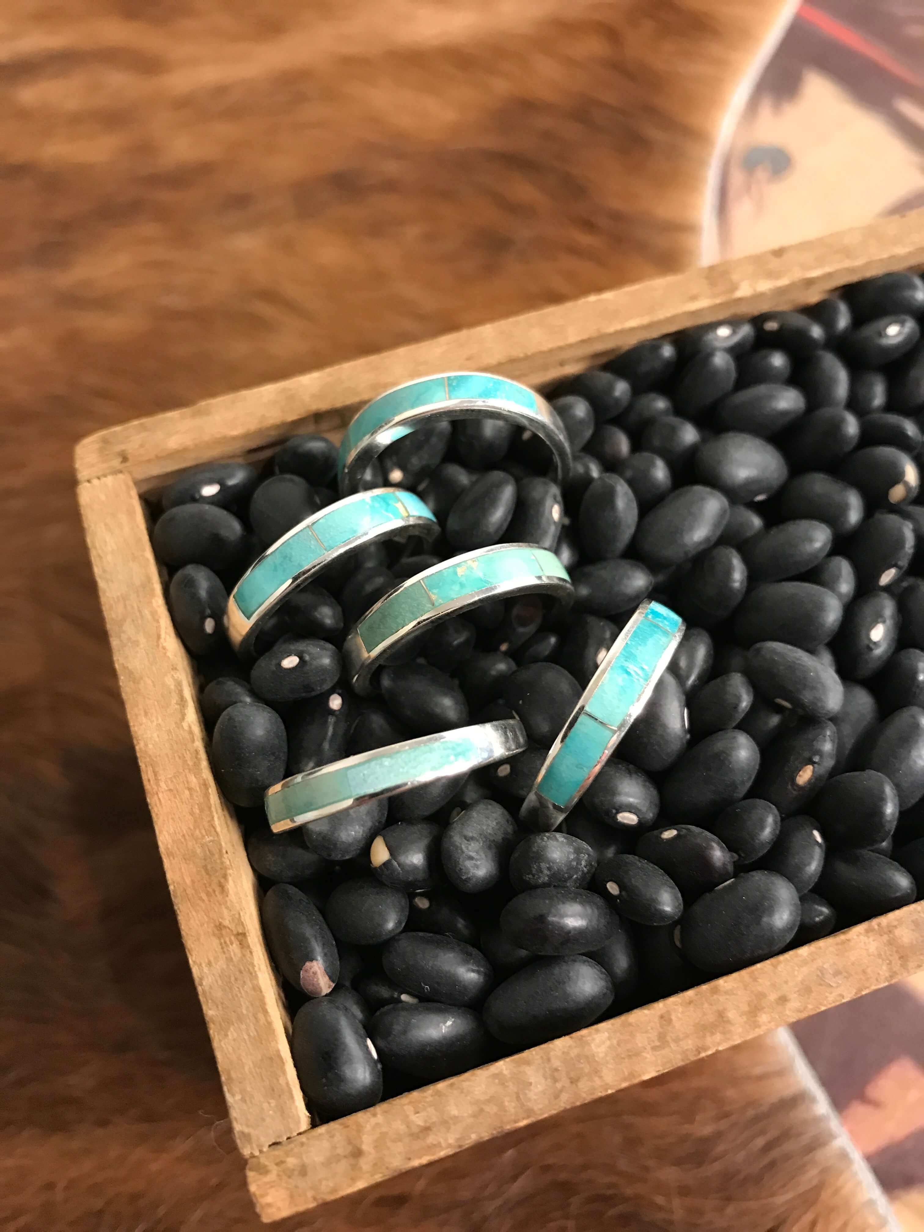 The Inlay Collection Midi Turquoise Band-Rings-Calli Co., Turquoise and Silver Jewelry, Native American Handmade, Zuni Tribe, Navajo Tribe, Brock Texas