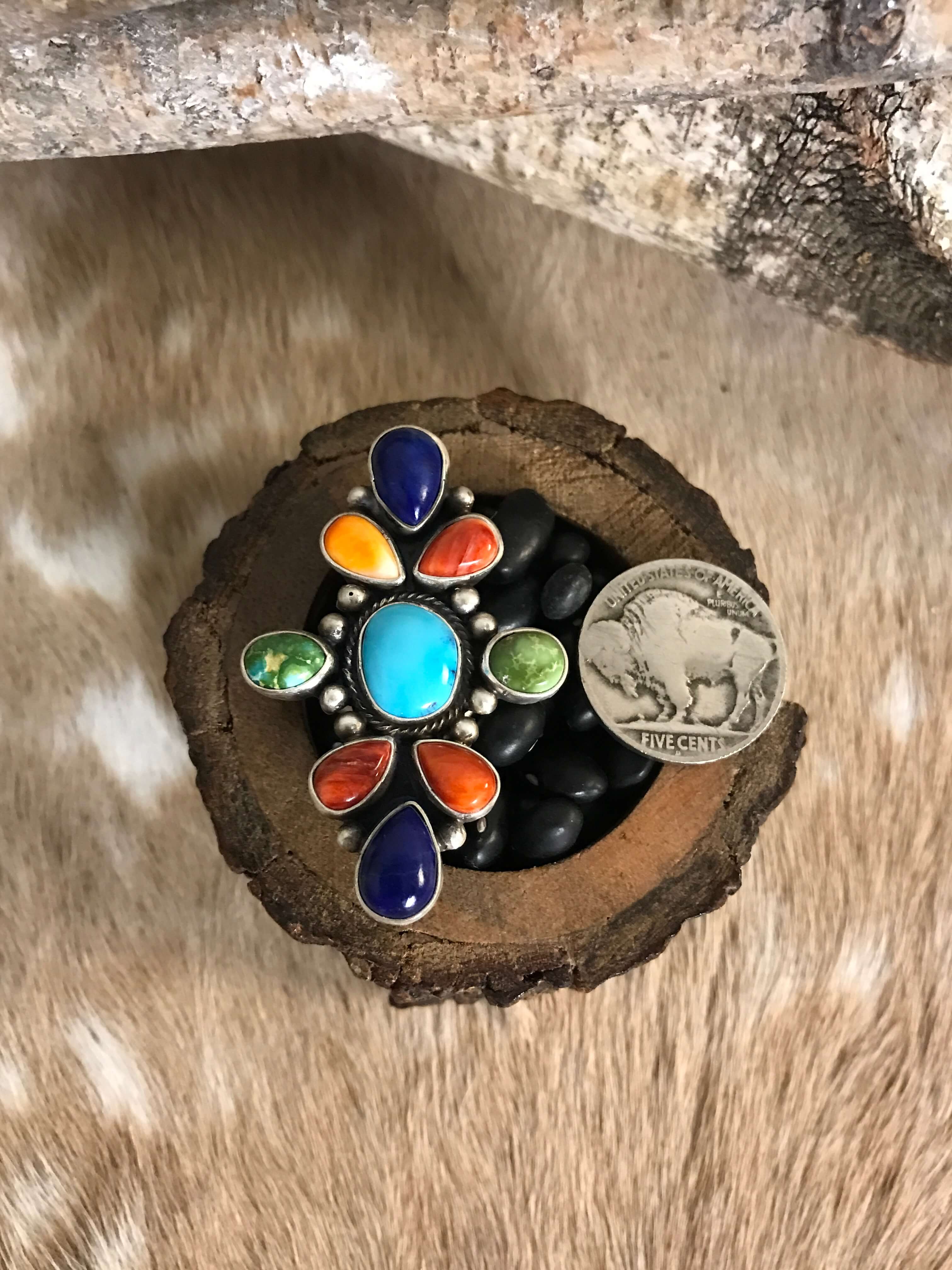 The Tolley Ring, Sz. 6.5-Rings-Calli Co., Turquoise and Silver Jewelry, Native American Handmade, Zuni Tribe, Navajo Tribe, Brock Texas