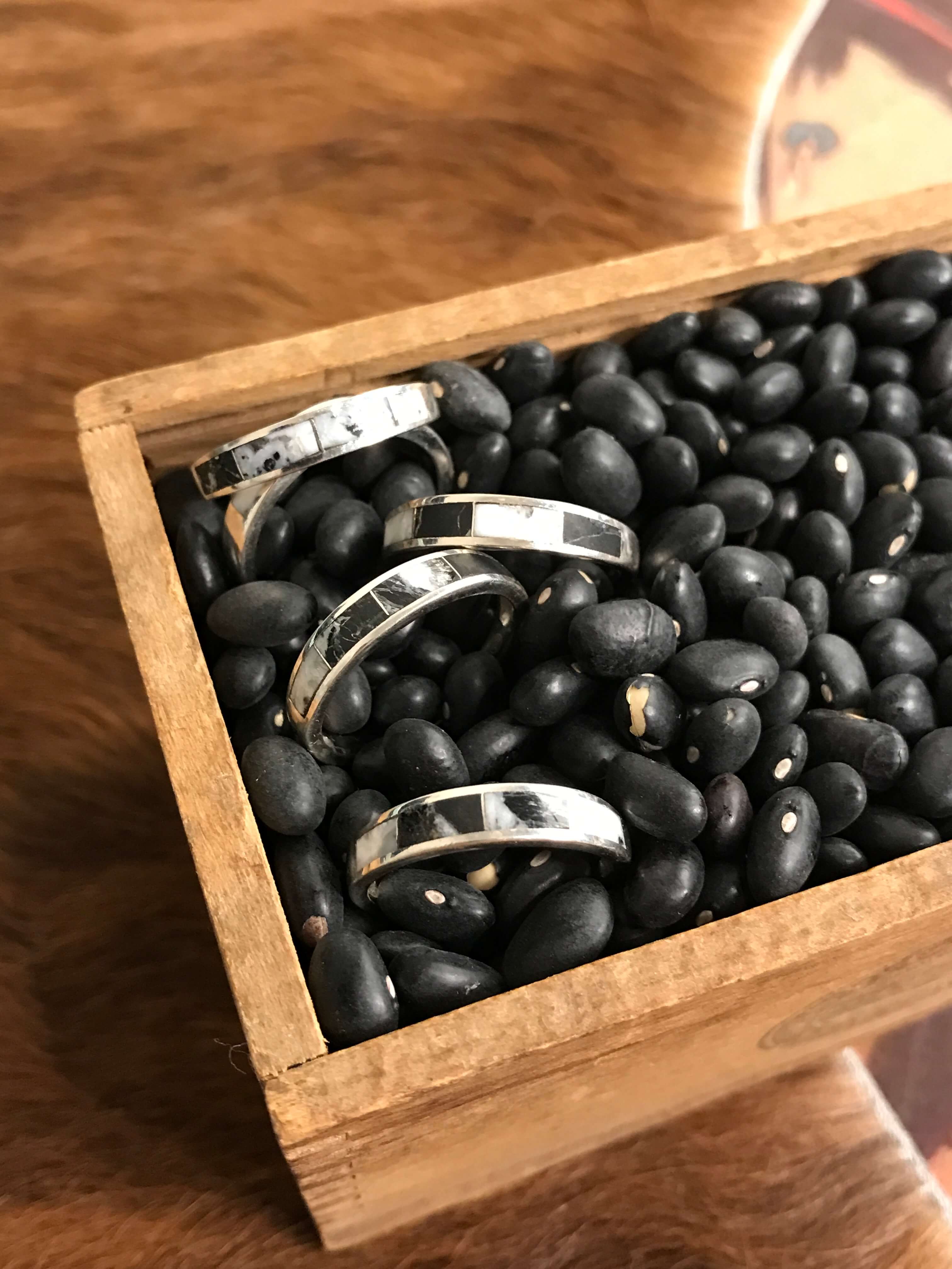 The Inlay Collection Grande White Buffalo Band-Rings-Calli Co., Turquoise and Silver Jewelry, Native American Handmade, Zuni Tribe, Navajo Tribe, Brock Texas