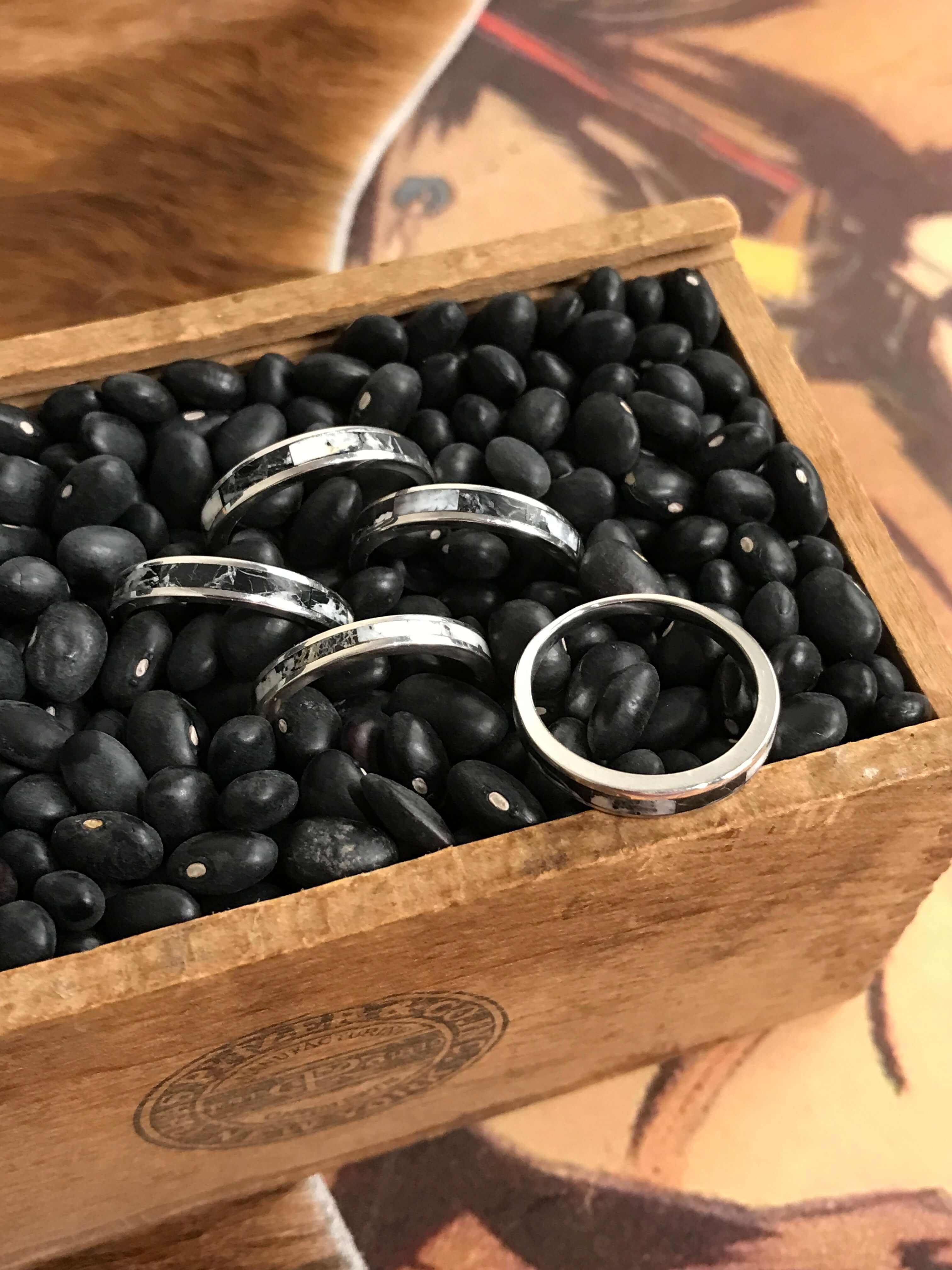 The Inlay Collection Midi White Buffalo Band-Rings-Calli Co., Turquoise and Silver Jewelry, Native American Handmade, Zuni Tribe, Navajo Tribe, Brock Texas