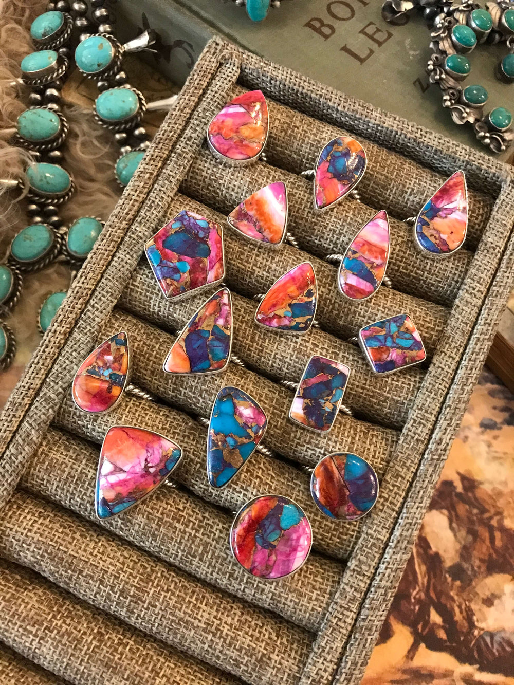 The Yuma Rings in Dahlia-Rings-Calli Co., Turquoise and Silver Jewelry, Native American Handmade, Zuni Tribe, Navajo Tribe, Brock Texas