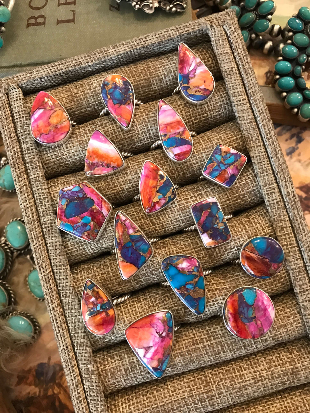 The Yuma Rings in Dahlia-Rings-Calli Co., Turquoise and Silver Jewelry, Native American Handmade, Zuni Tribe, Navajo Tribe, Brock Texas