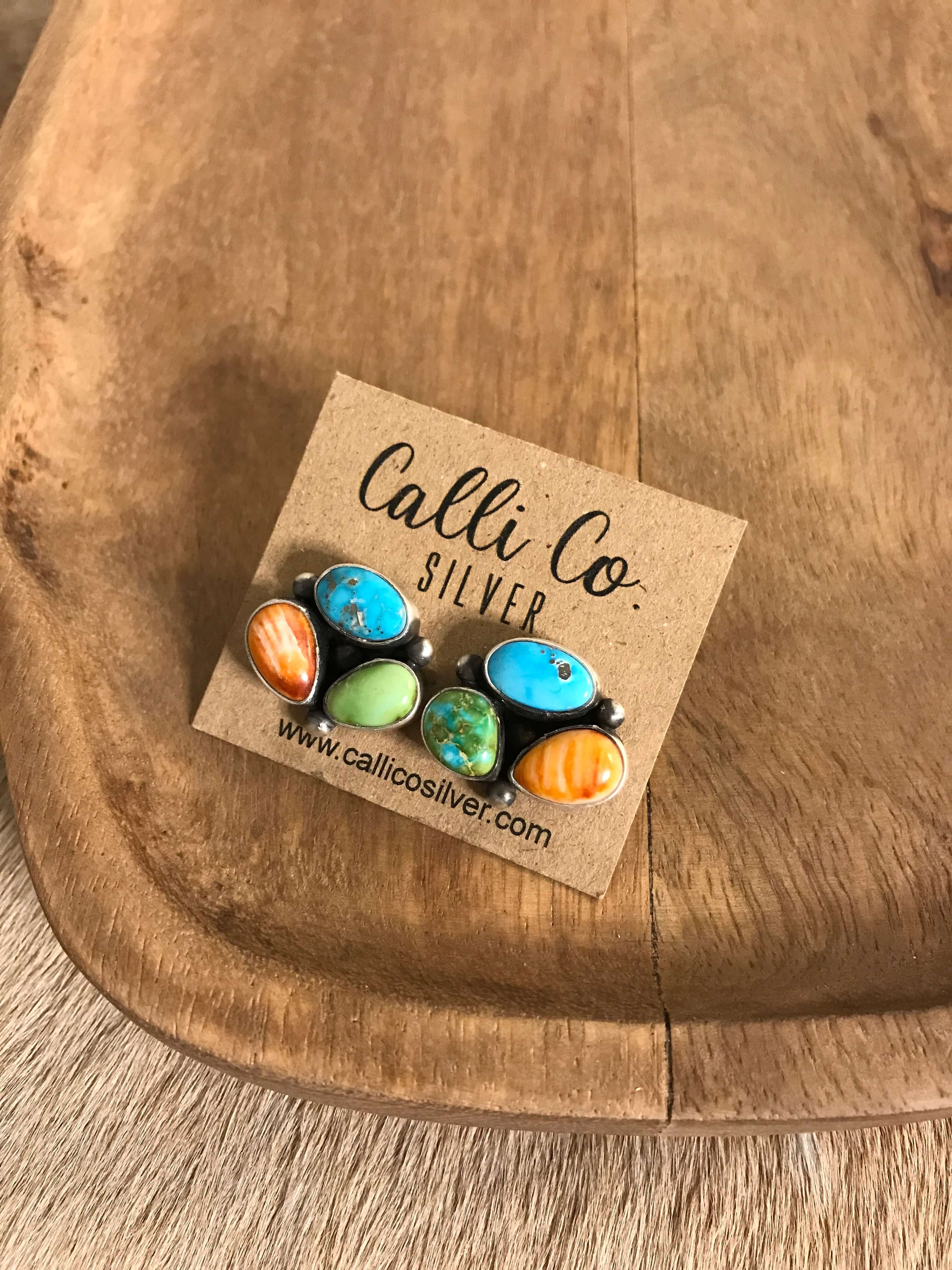 The Tempe Turquoise Cluster Earrings, 8-Earrings-Calli Co., Turquoise and Silver Jewelry, Native American Handmade, Zuni Tribe, Navajo Tribe, Brock Texas