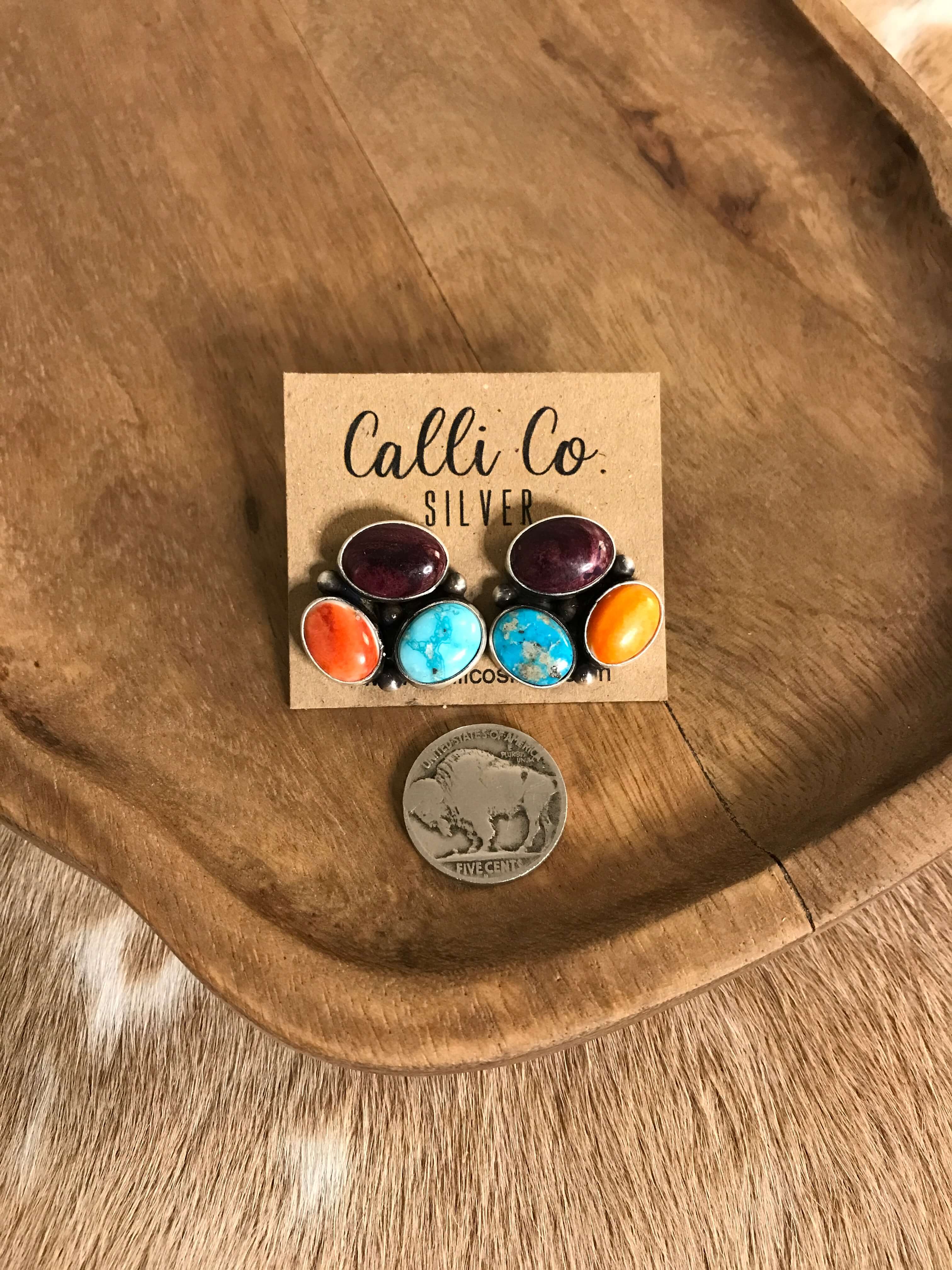 The Tempe Turquoise Cluster Earrings, 15-Earrings-Calli Co., Turquoise and Silver Jewelry, Native American Handmade, Zuni Tribe, Navajo Tribe, Brock Texas