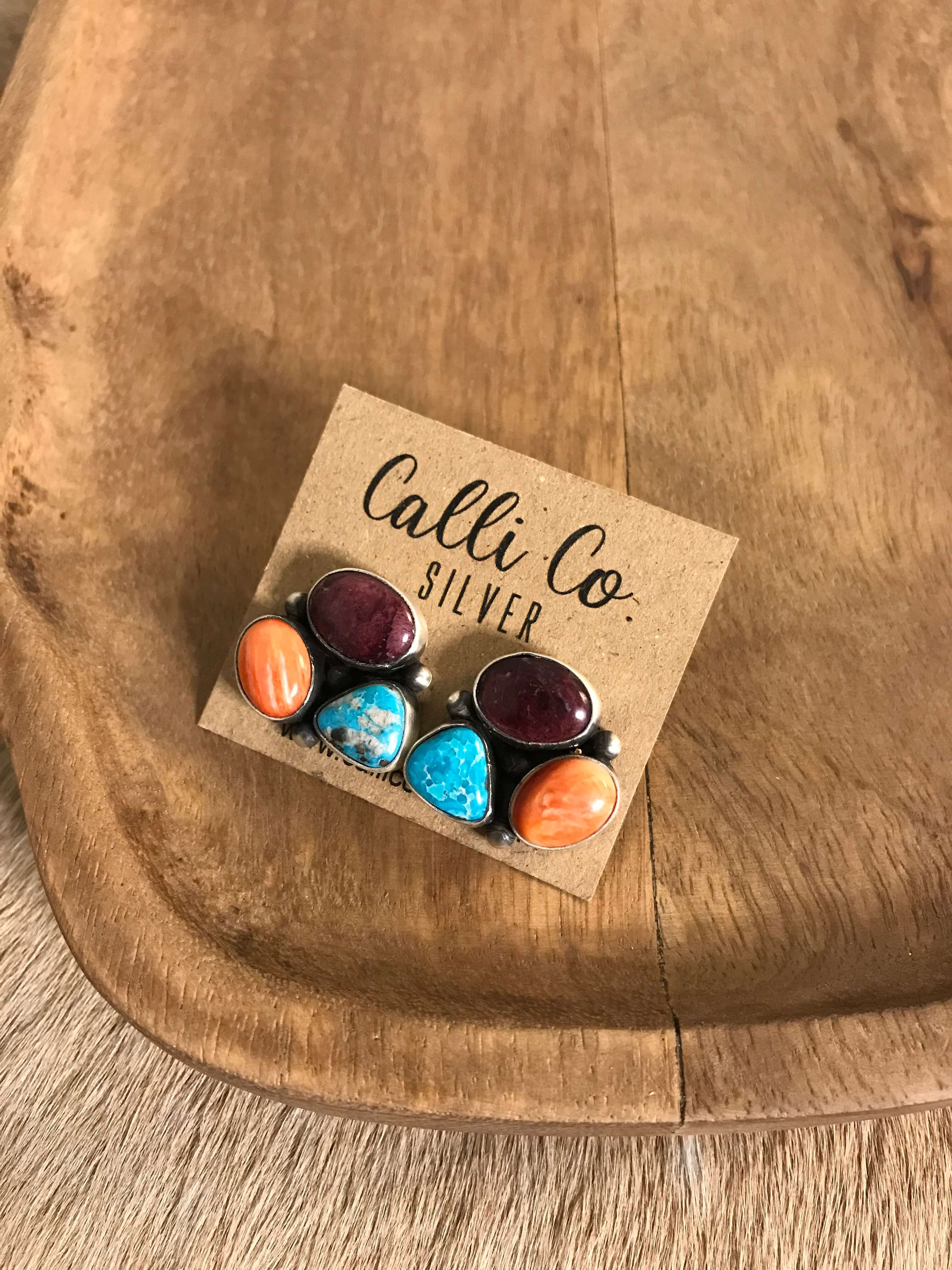 The Tempe Turquoise Cluster Earrings, 17-Earrings-Calli Co., Turquoise and Silver Jewelry, Native American Handmade, Zuni Tribe, Navajo Tribe, Brock Texas