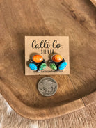 The Tempe Turquoise Cluster Earrings, 16-Earrings-Calli Co., Turquoise and Silver Jewelry, Native American Handmade, Zuni Tribe, Navajo Tribe, Brock Texas