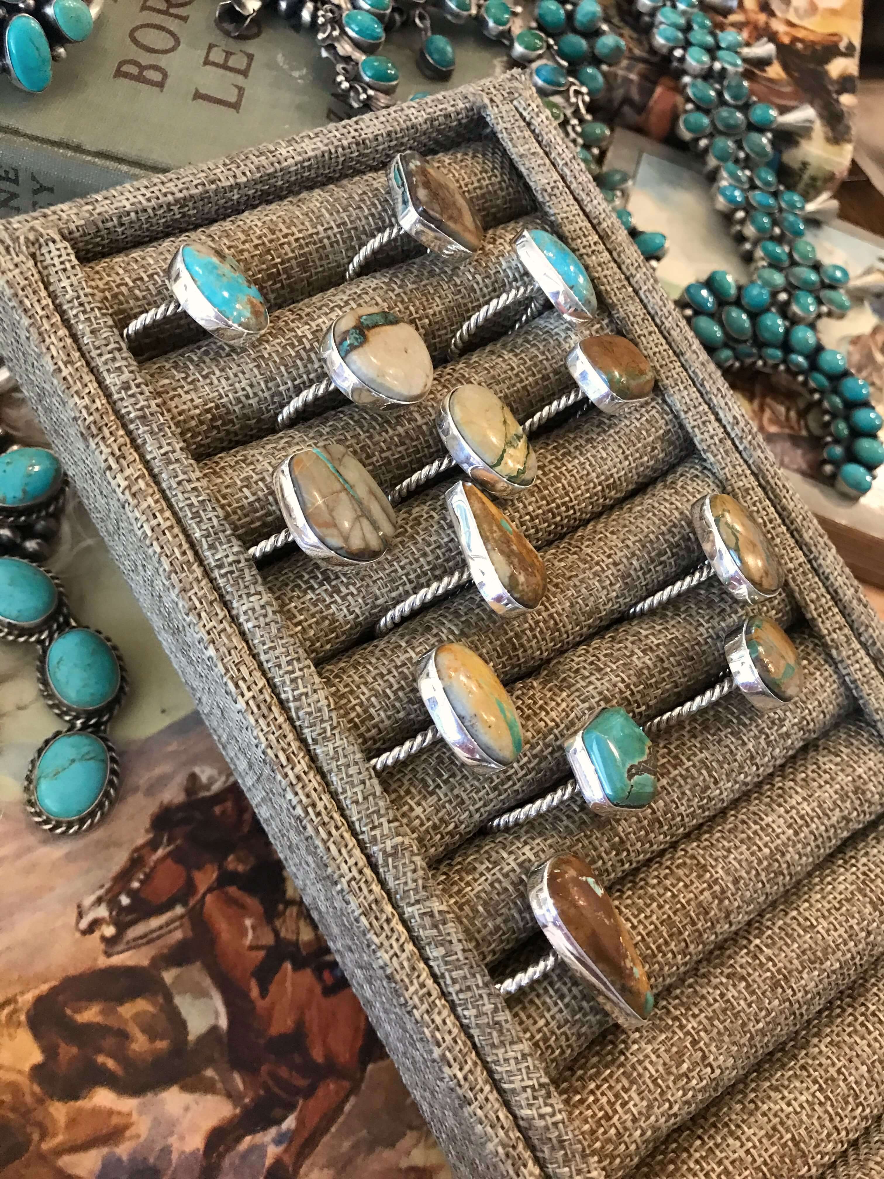 The Yuma Rings in Boulder-Rings-Calli Co., Turquoise and Silver Jewelry, Native American Handmade, Zuni Tribe, Navajo Tribe, Brock Texas