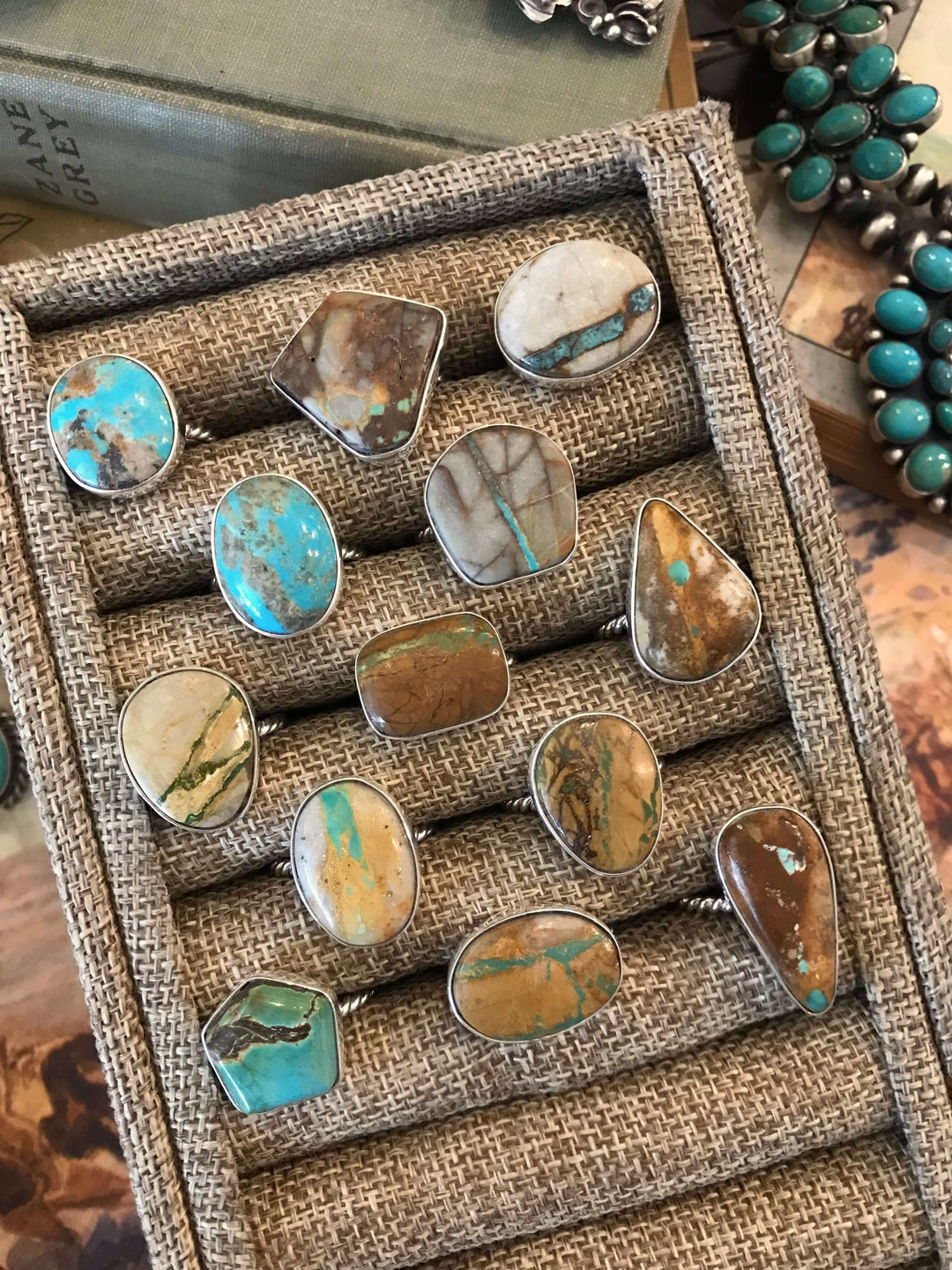 The Yuma Rings in Boulder-Rings-Calli Co., Turquoise and Silver Jewelry, Native American Handmade, Zuni Tribe, Navajo Tribe, Brock Texas