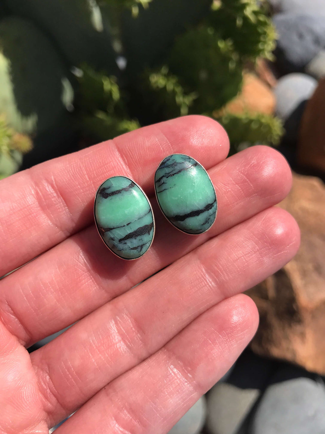 The Variscite Earrings, 2-Earrings-Calli Co., Turquoise and Silver Jewelry, Native American Handmade, Zuni Tribe, Navajo Tribe, Brock Texas