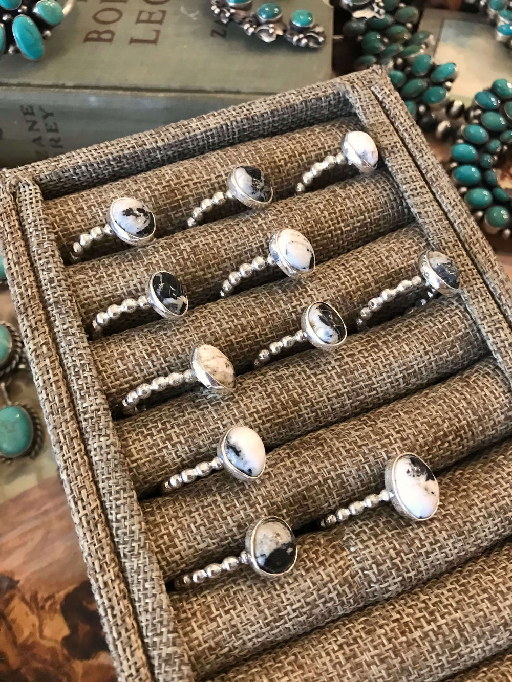 The Bubble Band Rings in White Buffalo-Rings-Calli Co., Turquoise and Silver Jewelry, Native American Handmade, Zuni Tribe, Navajo Tribe, Brock Texas