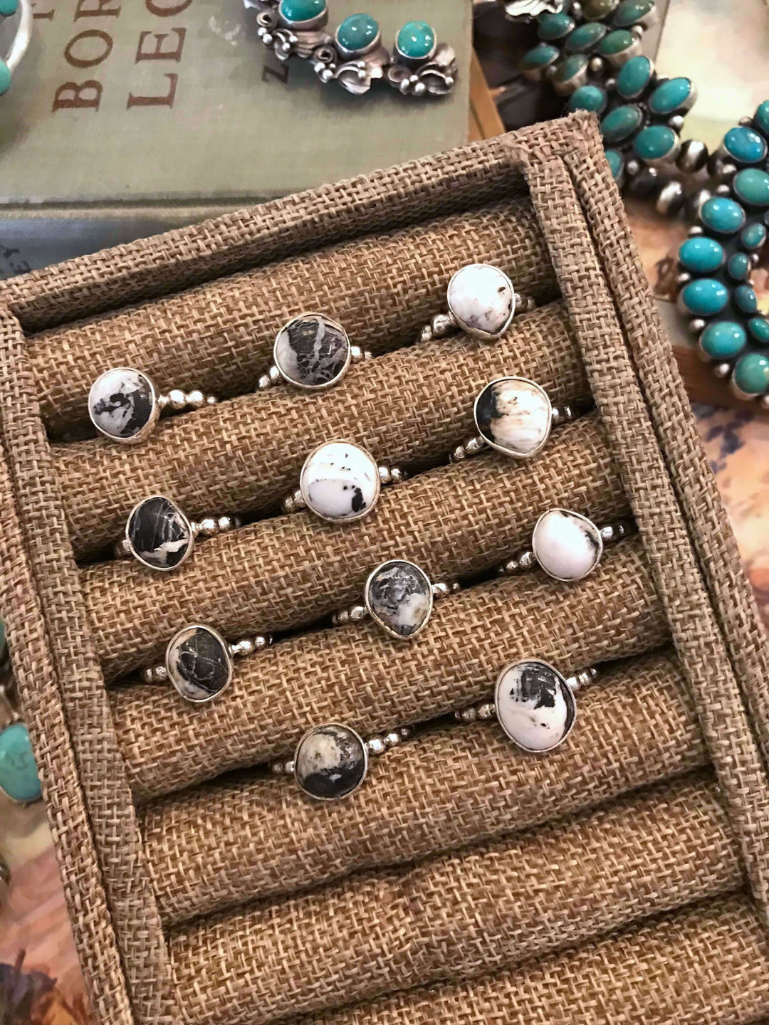 The Bubble Band Rings in White Buffalo-Rings-Calli Co., Turquoise and Silver Jewelry, Native American Handmade, Zuni Tribe, Navajo Tribe, Brock Texas