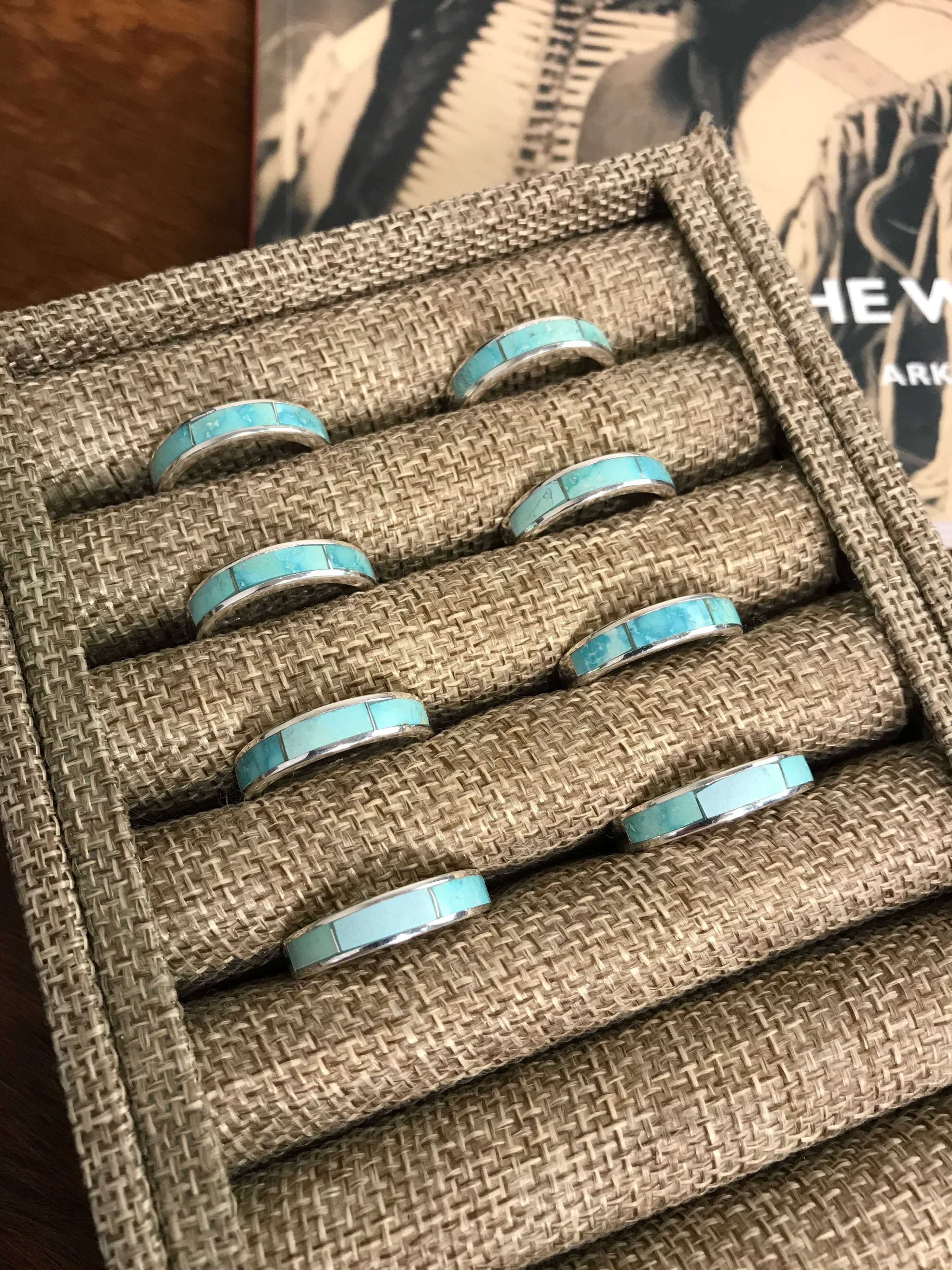 The Inlay Collection Grande Turquoise Bands-Rings-Calli Co., Turquoise and Silver Jewelry, Native American Handmade, Zuni Tribe, Navajo Tribe, Brock Texas