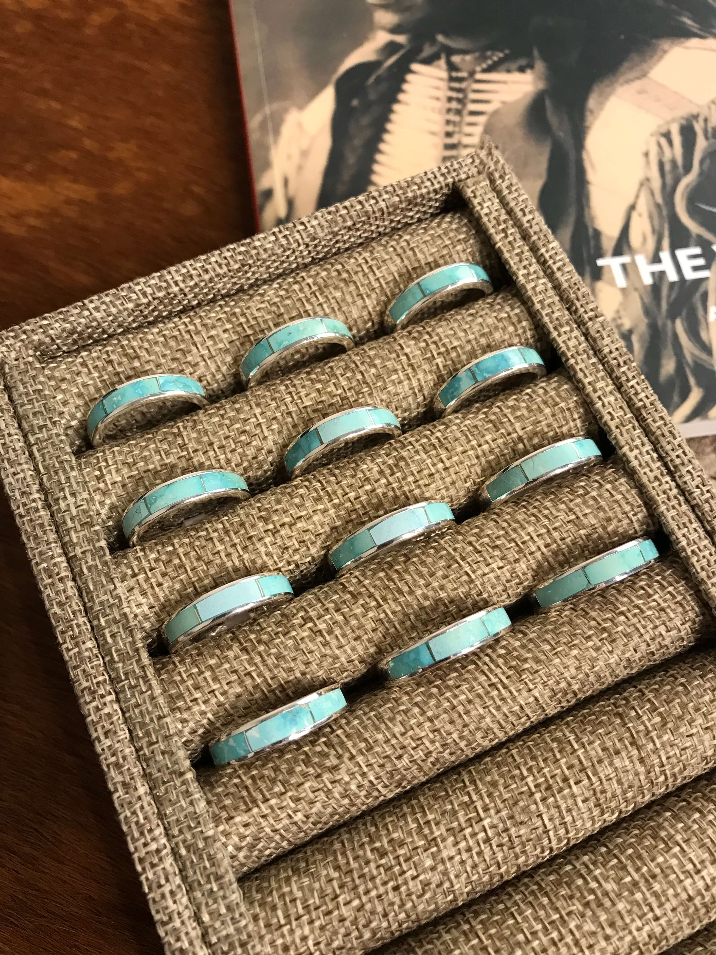 The Inlay Collection Midi Turquoise Band-Rings-Calli Co., Turquoise and Silver Jewelry, Native American Handmade, Zuni Tribe, Navajo Tribe, Brock Texas