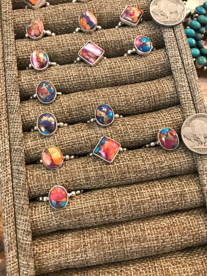 The Bubble Band Rings in Dahlia-Rings-Calli Co., Turquoise and Silver Jewelry, Native American Handmade, Zuni Tribe, Navajo Tribe, Brock Texas