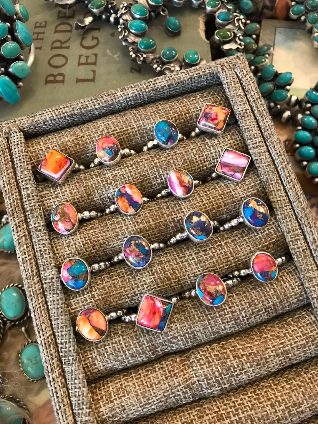 The Bubble Band Rings in Dahlia-Rings-Calli Co., Turquoise and Silver Jewelry, Native American Handmade, Zuni Tribe, Navajo Tribe, Brock Texas