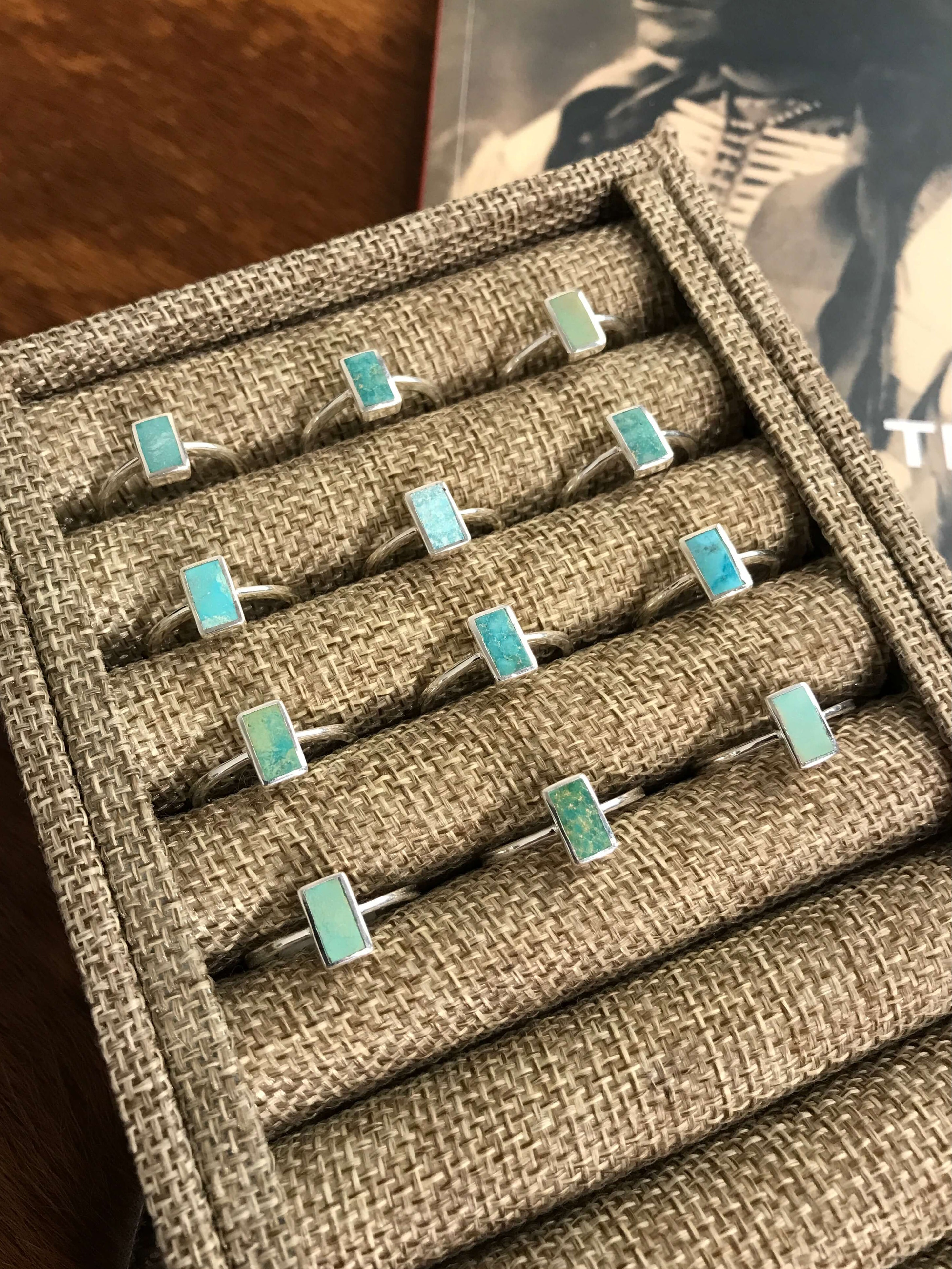 The Inlay Collection Tower Ring in Turquoise-Rings-Calli Co., Turquoise and Silver Jewelry, Native American Handmade, Zuni Tribe, Navajo Tribe, Brock Texas