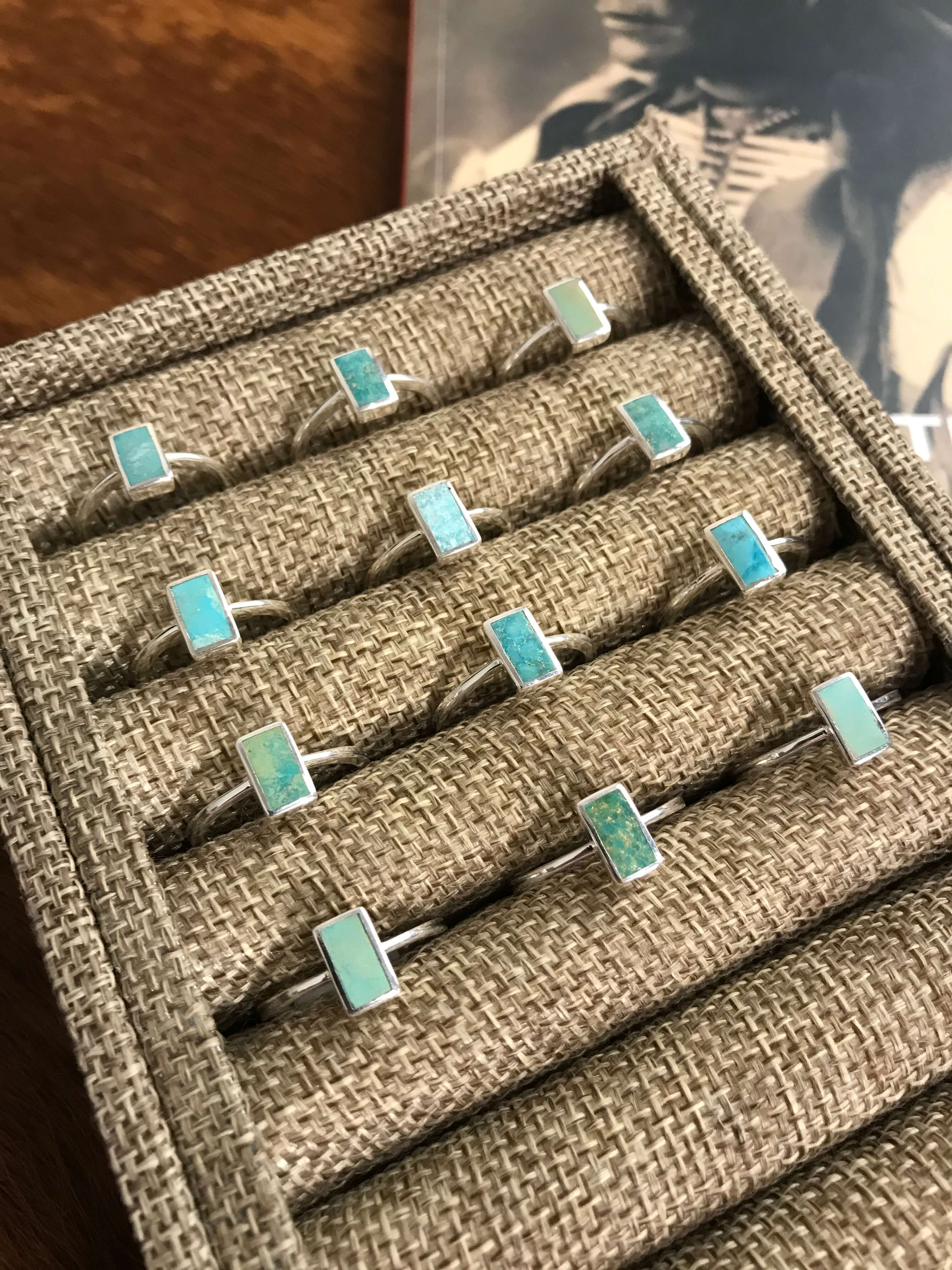 The Inlay Collection Tower Ring in Turquoise-Rings-Calli Co., Turquoise and Silver Jewelry, Native American Handmade, Zuni Tribe, Navajo Tribe, Brock Texas