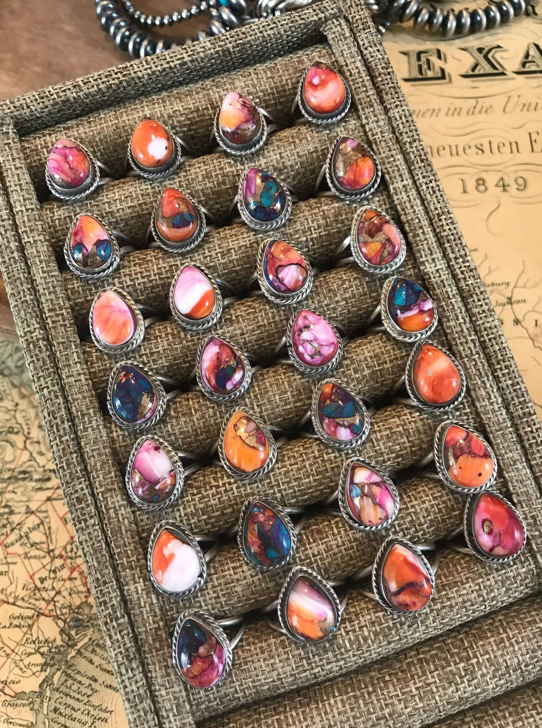 The Dahlia Teardrop Rings-Rings-Calli Co., Turquoise and Silver Jewelry, Native American Handmade, Zuni Tribe, Navajo Tribe, Brock Texas