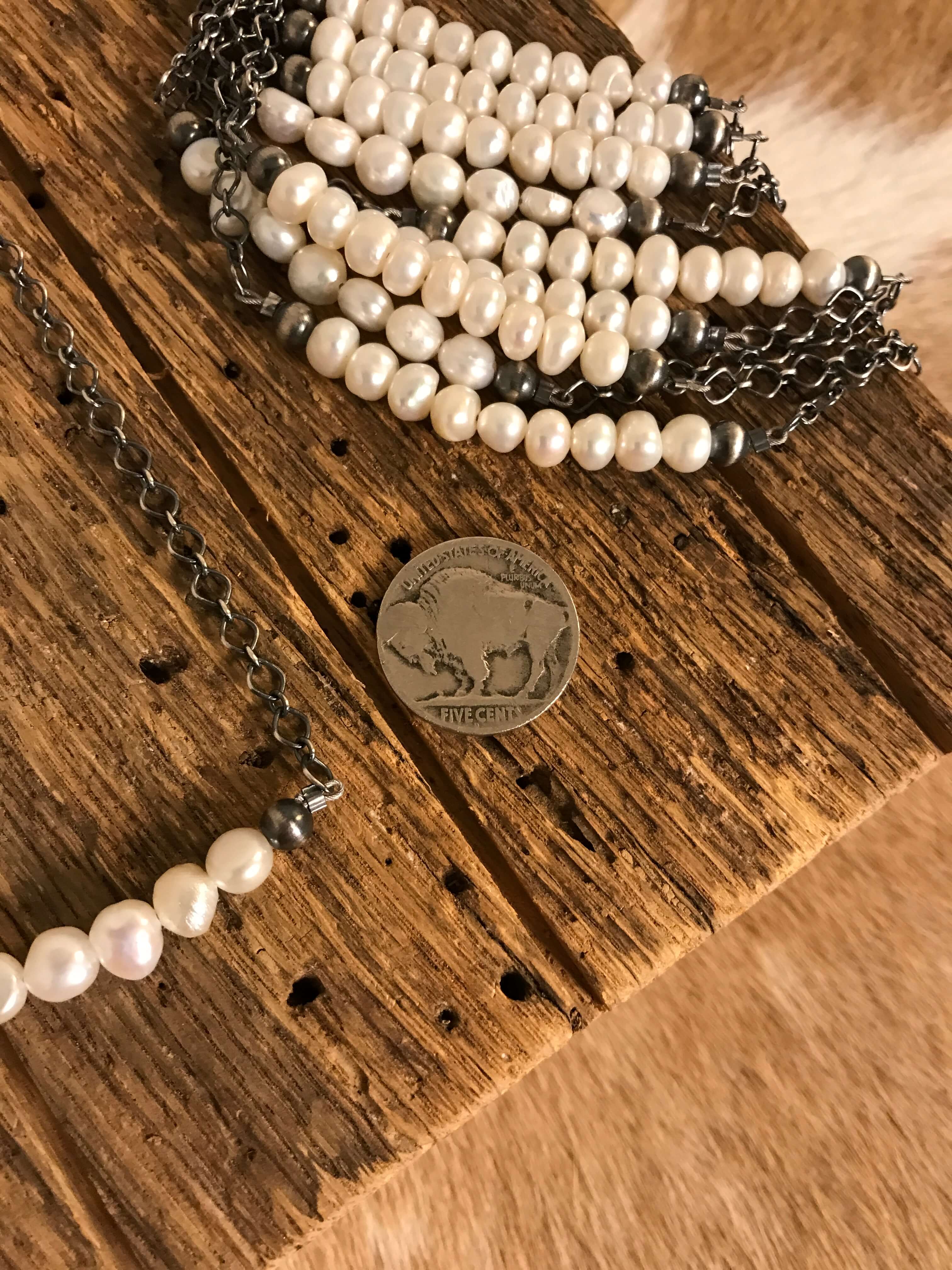 The Conroe Necklaces in Freshwater Pearl-Necklaces-Calli Co., Turquoise and Silver Jewelry, Native American Handmade, Zuni Tribe, Navajo Tribe, Brock Texas