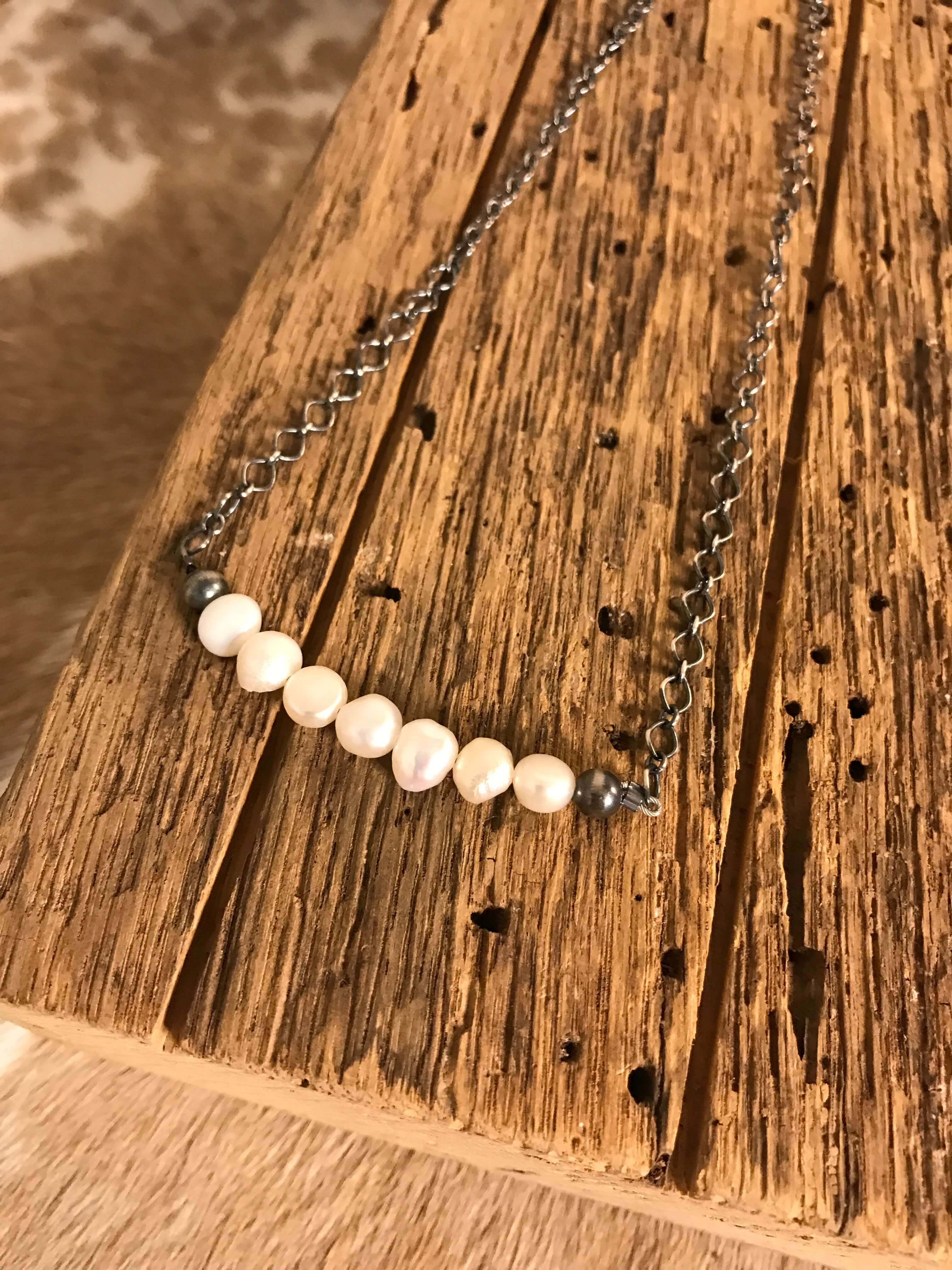 The Conroe Necklaces in Freshwater Pearl-Necklaces-Calli Co., Turquoise and Silver Jewelry, Native American Handmade, Zuni Tribe, Navajo Tribe, Brock Texas