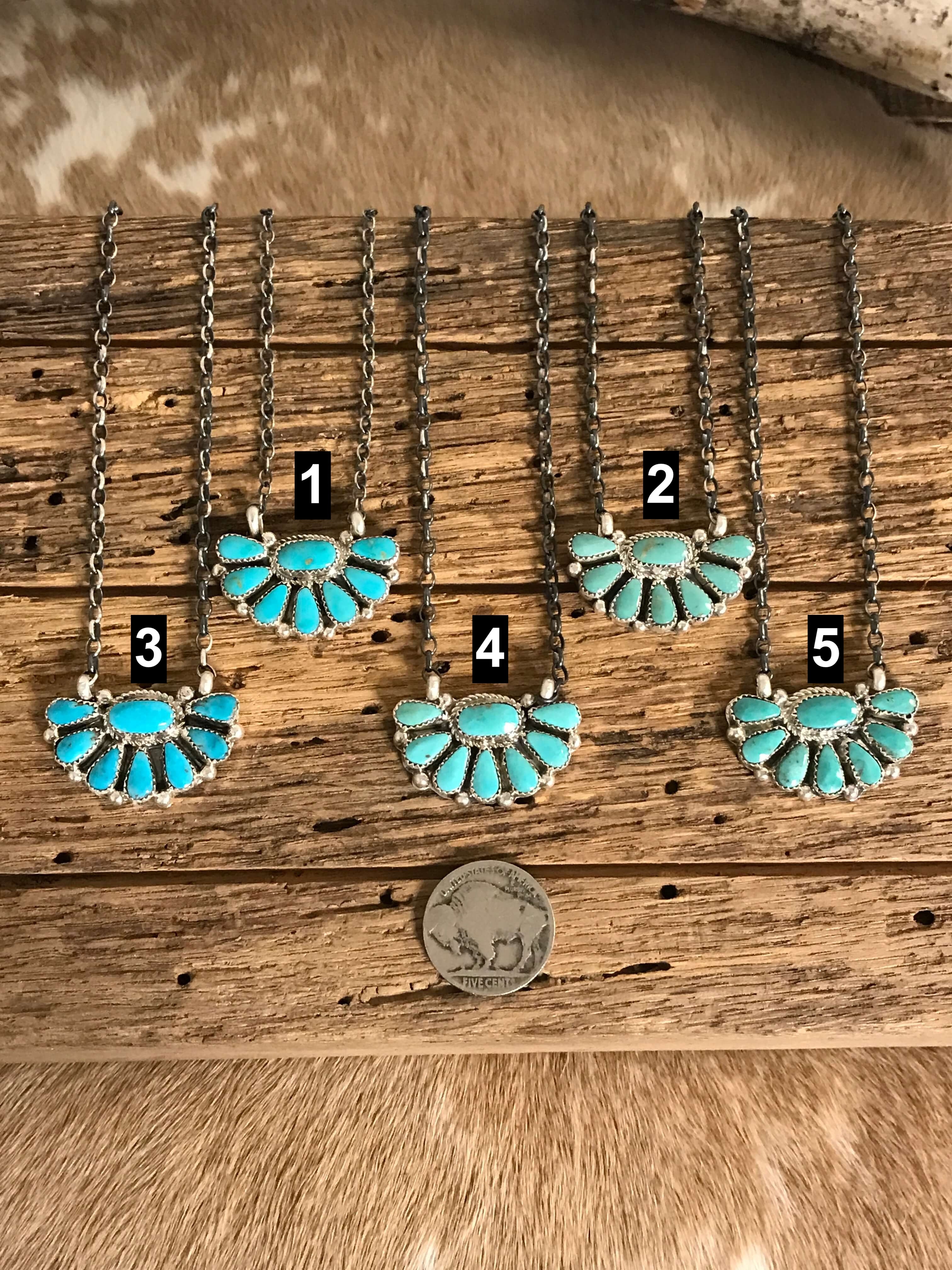 The Woodson Half Cluster Necklaces-Necklaces-Calli Co., Turquoise and Silver Jewelry, Native American Handmade, Zuni Tribe, Navajo Tribe, Brock Texas