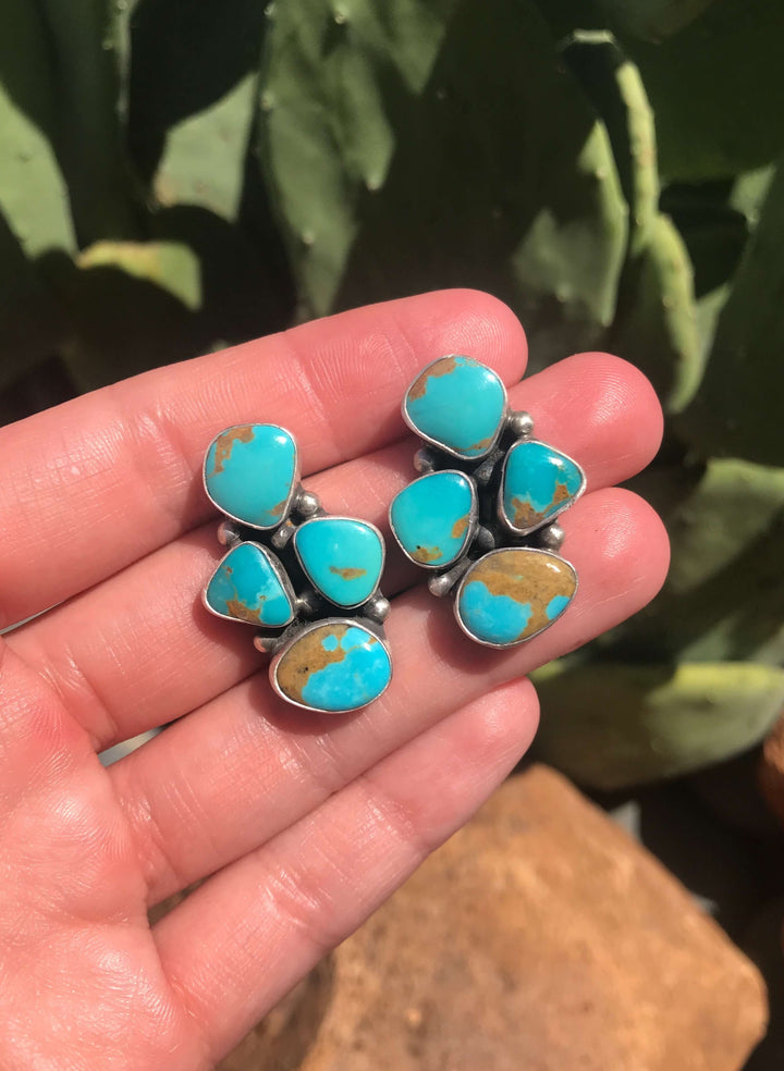 The Luna Mesa Earrings, 1-Earrings-Calli Co., Turquoise and Silver Jewelry, Native American Handmade, Zuni Tribe, Navajo Tribe, Brock Texas