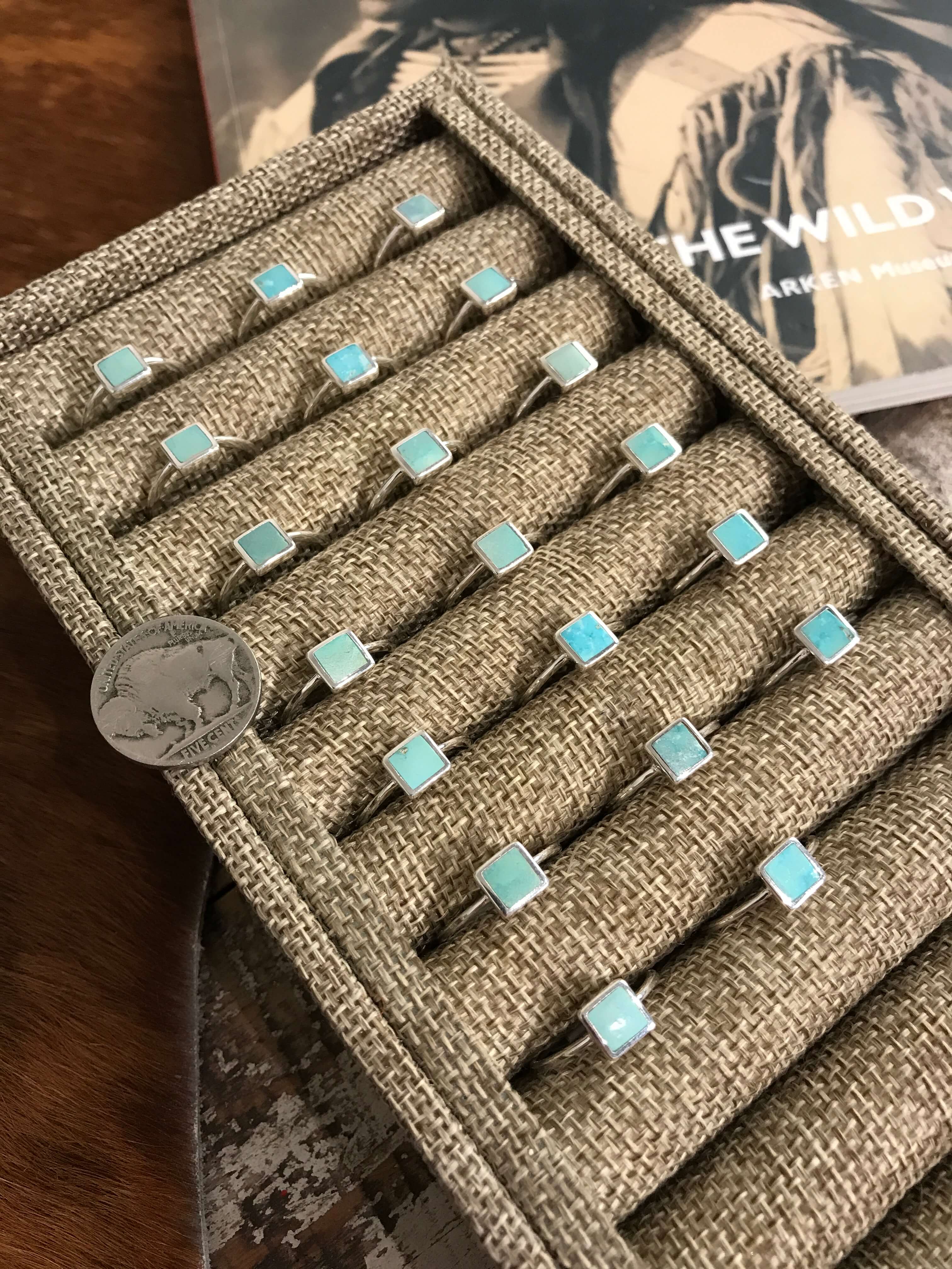 The Inlay Collection Square Turquoise Ring-Rings-Calli Co., Turquoise and Silver Jewelry, Native American Handmade, Zuni Tribe, Navajo Tribe, Brock Texas
