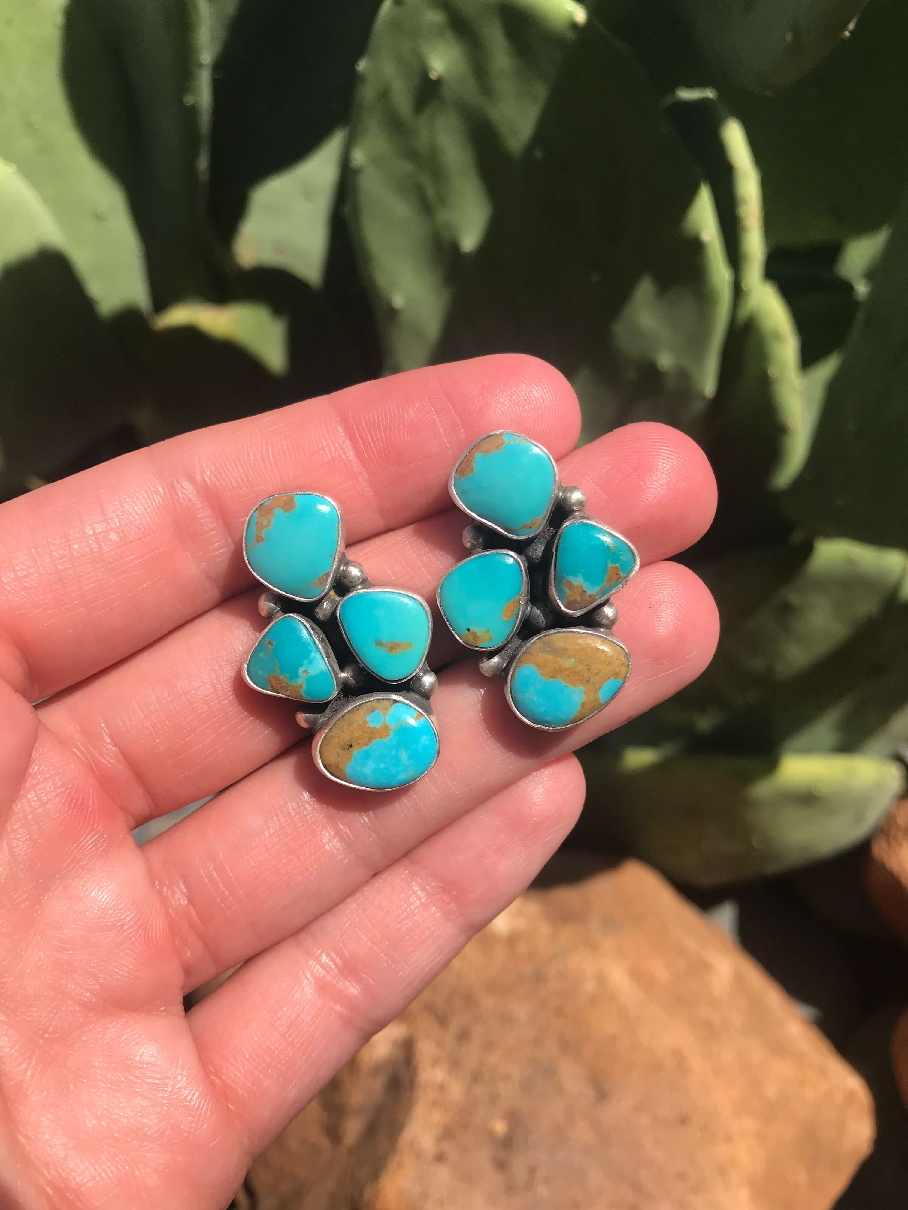 The Luna Mesa Earrings, 1-Earrings-Calli Co., Turquoise and Silver Jewelry, Native American Handmade, Zuni Tribe, Navajo Tribe, Brock Texas