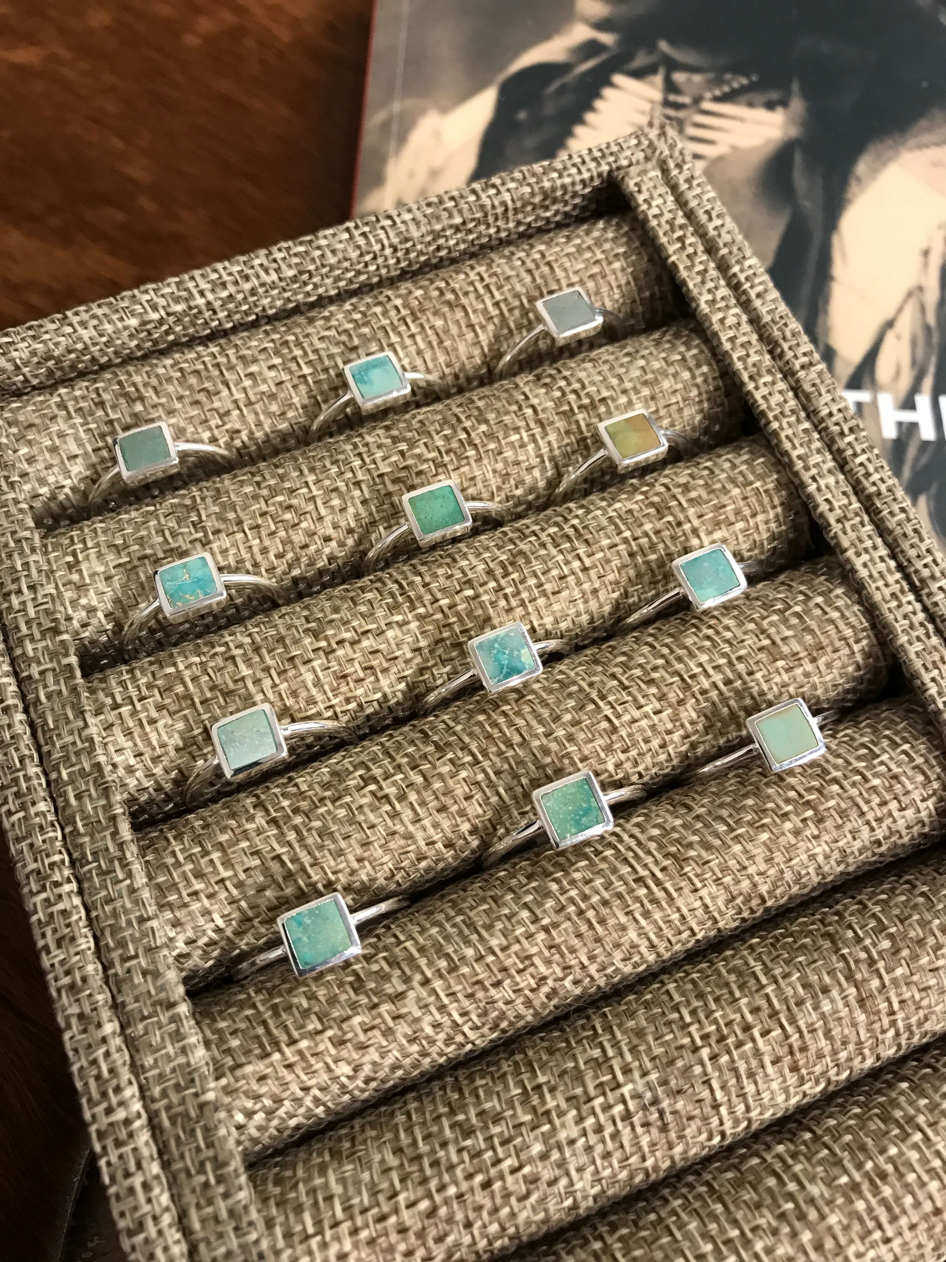 The Inlay Collection Square Turquoise Ring-Rings-Calli Co., Turquoise and Silver Jewelry, Native American Handmade, Zuni Tribe, Navajo Tribe, Brock Texas