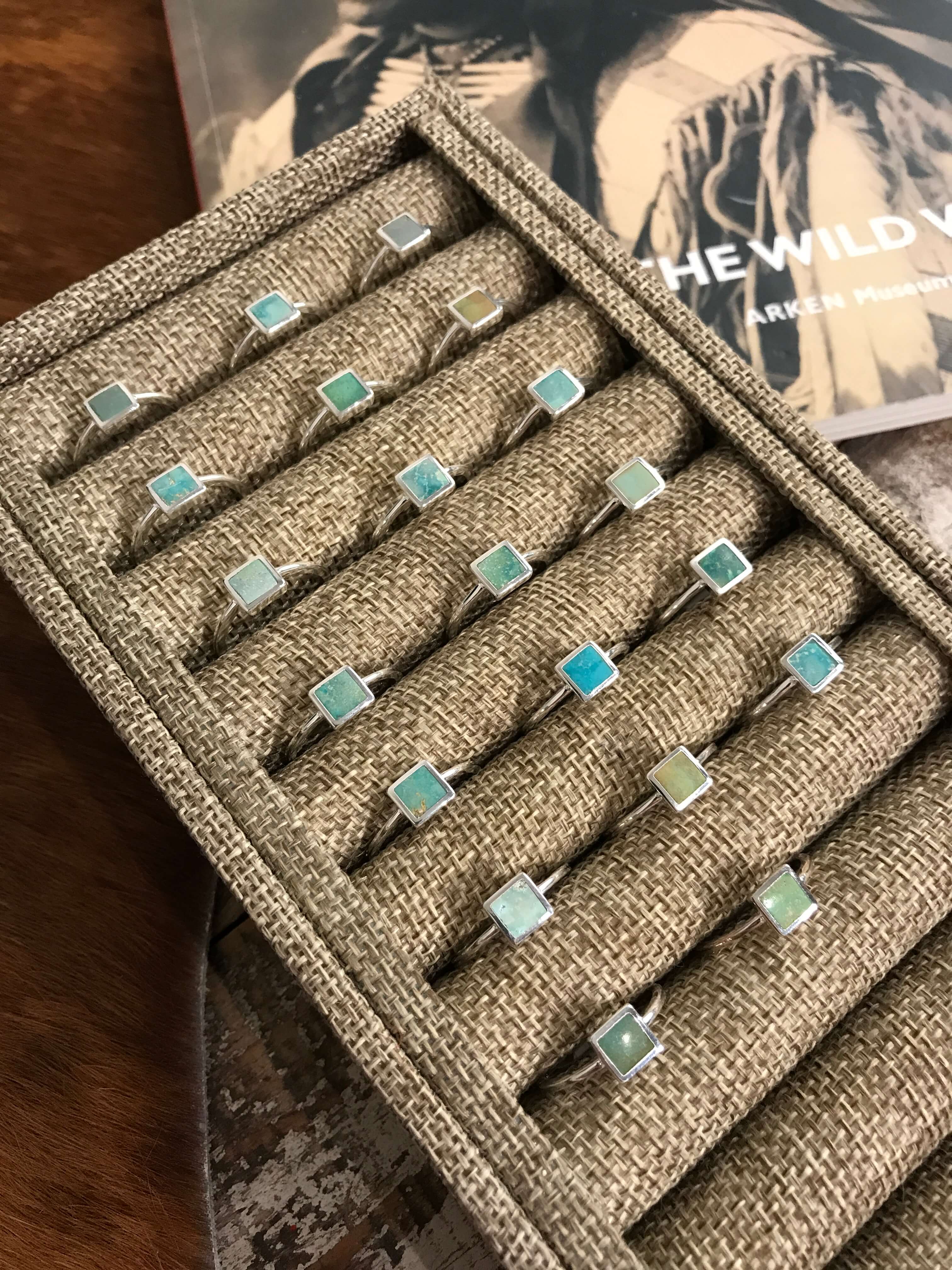 The Inlay Collection Square Turquoise Ring-Rings-Calli Co., Turquoise and Silver Jewelry, Native American Handmade, Zuni Tribe, Navajo Tribe, Brock Texas