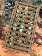 The Zinnia Rings in Green Turquoise-Rings-Calli Co., Turquoise and Silver Jewelry, Native American Handmade, Zuni Tribe, Navajo Tribe, Brock Texas